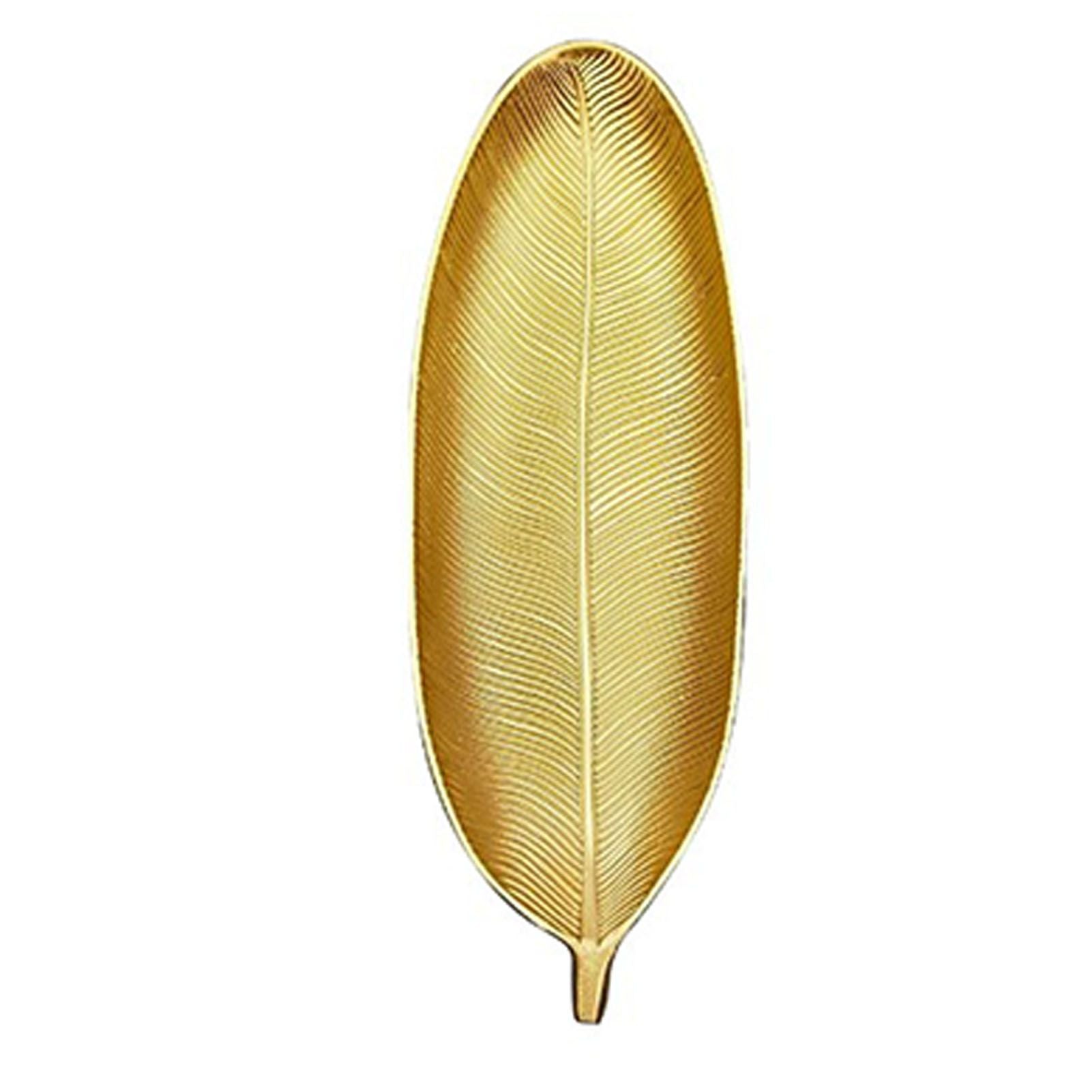Fruit Plate Golden Style Leaf Shape Brushed Appearance Compact Density Board Serving Dessert Plate for Home S