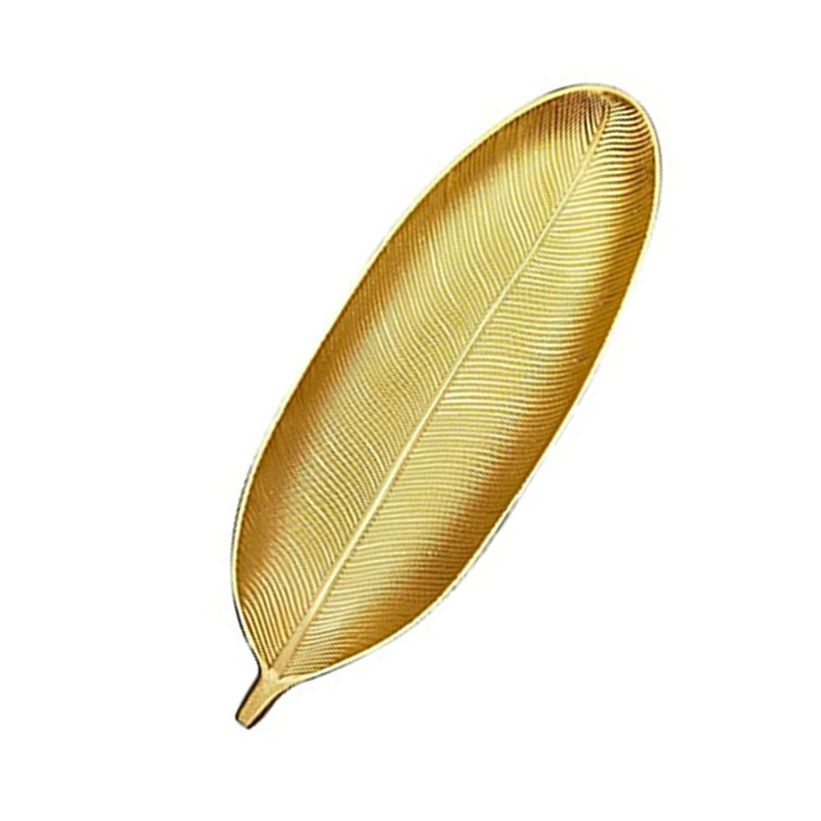 Fruit Plate Golden Style Leaf Shape Brushed Appearance Compact Density Board Serving Dessert Plate for Home S