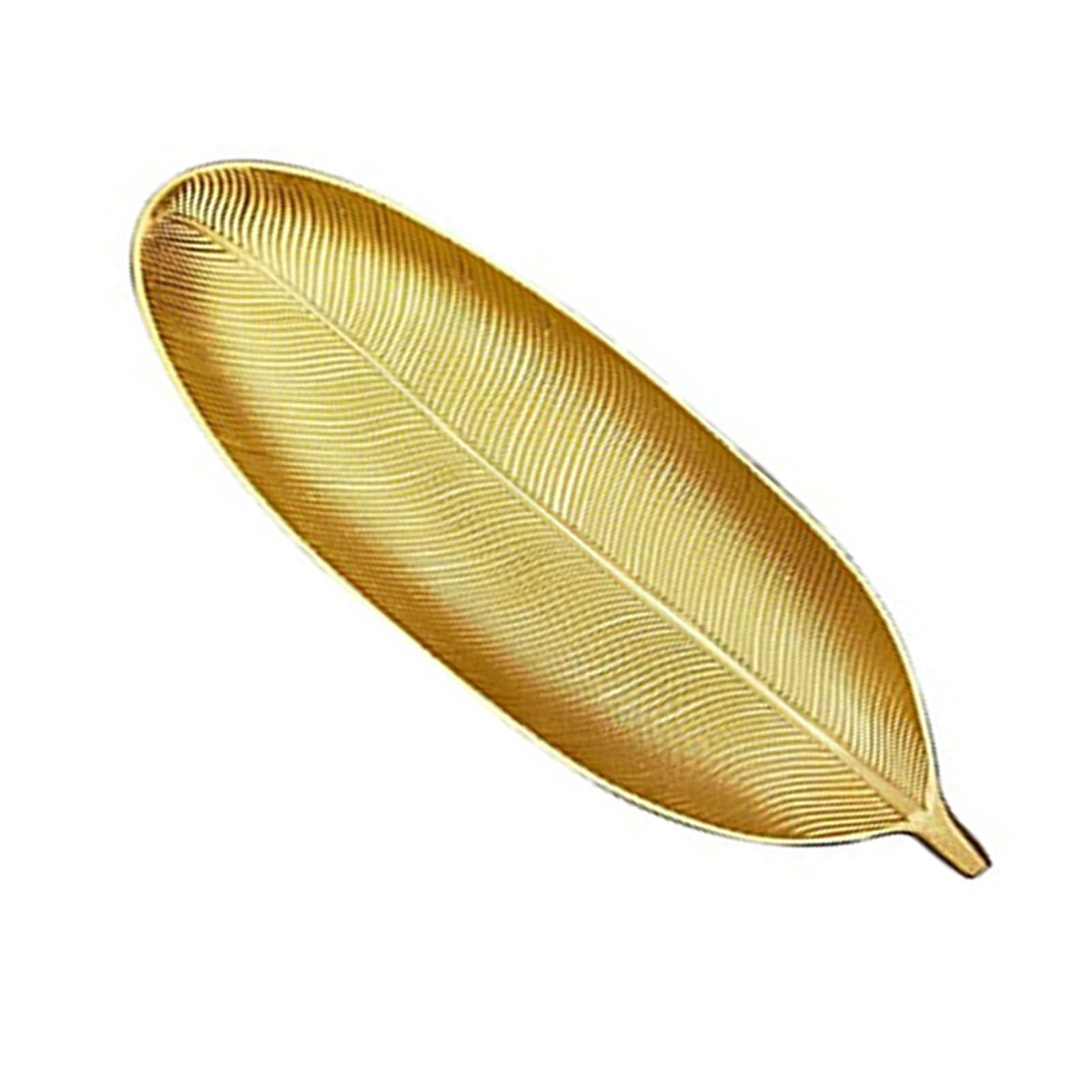 Fruit Plate Golden Style Leaf Shape Brushed Appearance Compact Density Board Serving Dessert Plate for Home S