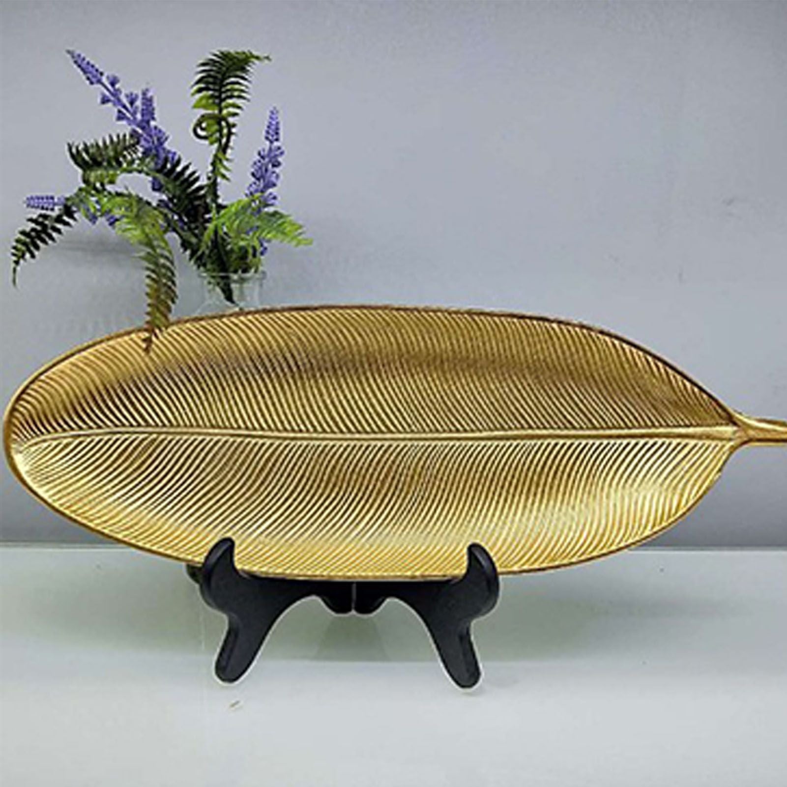 Fruit Plate Golden Style Leaf Shape Brushed Appearance Compact Density Board Serving Dessert Plate for Home S