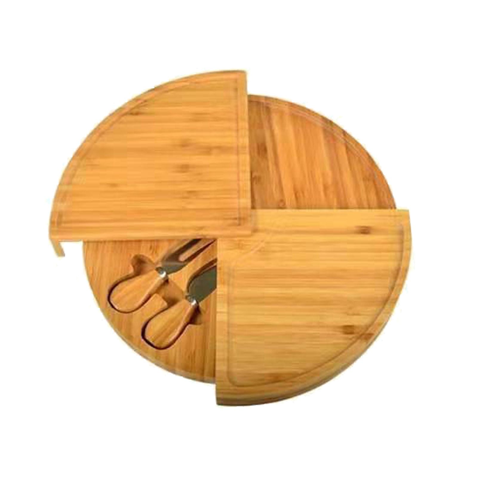Bamboo Cheese Plate Board with 2 Knife Concealed Compartment Bread Fruit Snack Serving Tray