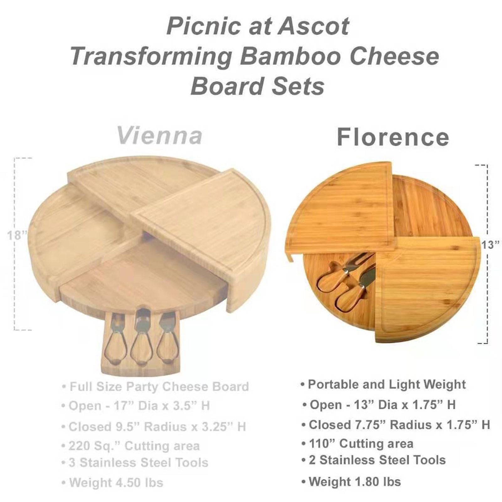 Bamboo Cheese Plate Board with 2 Knife Concealed Compartment Bread Fruit Snack Serving Tray