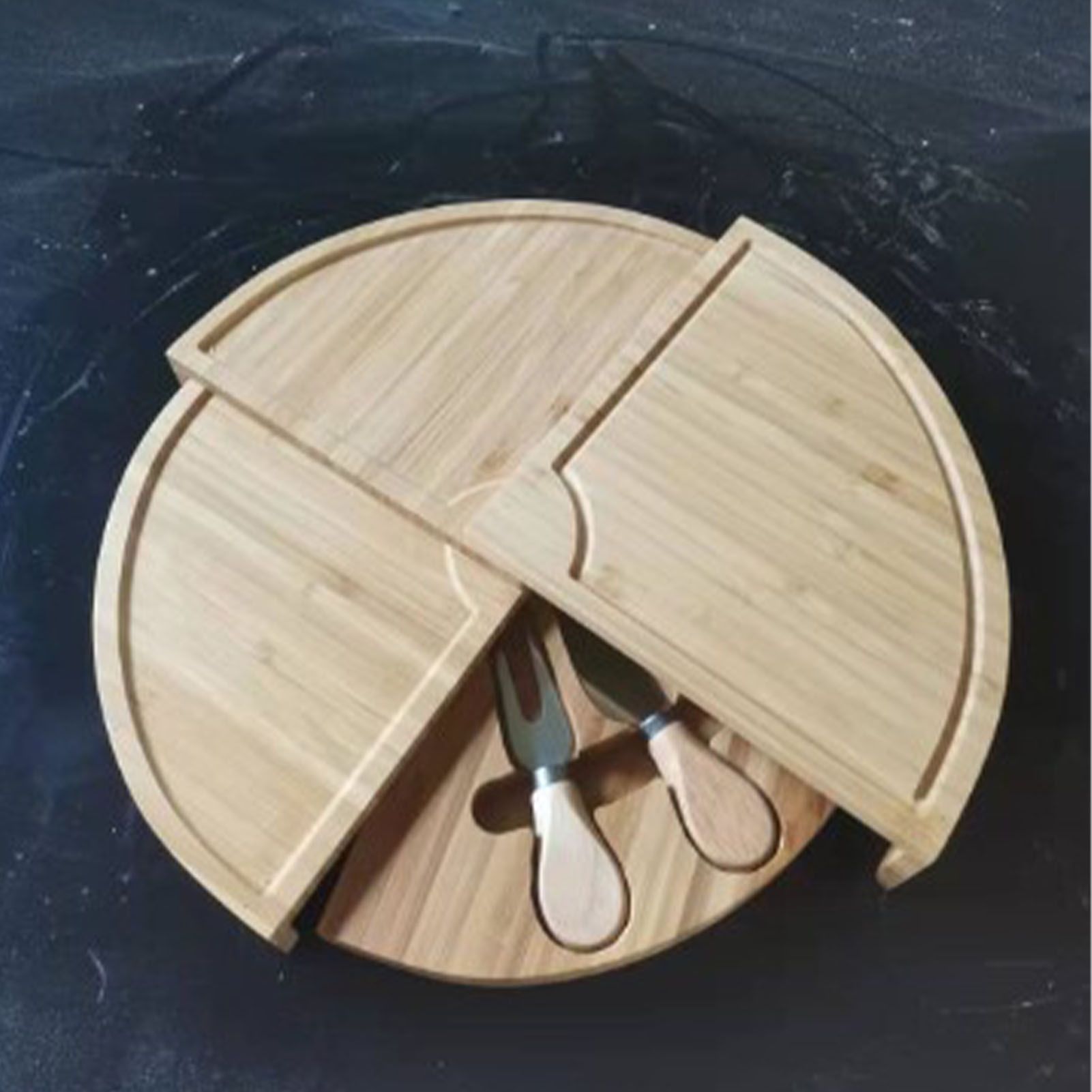 Bamboo Cheese Plate Board with 2 Knife Concealed Compartment Bread Fruit Snack Serving Tray