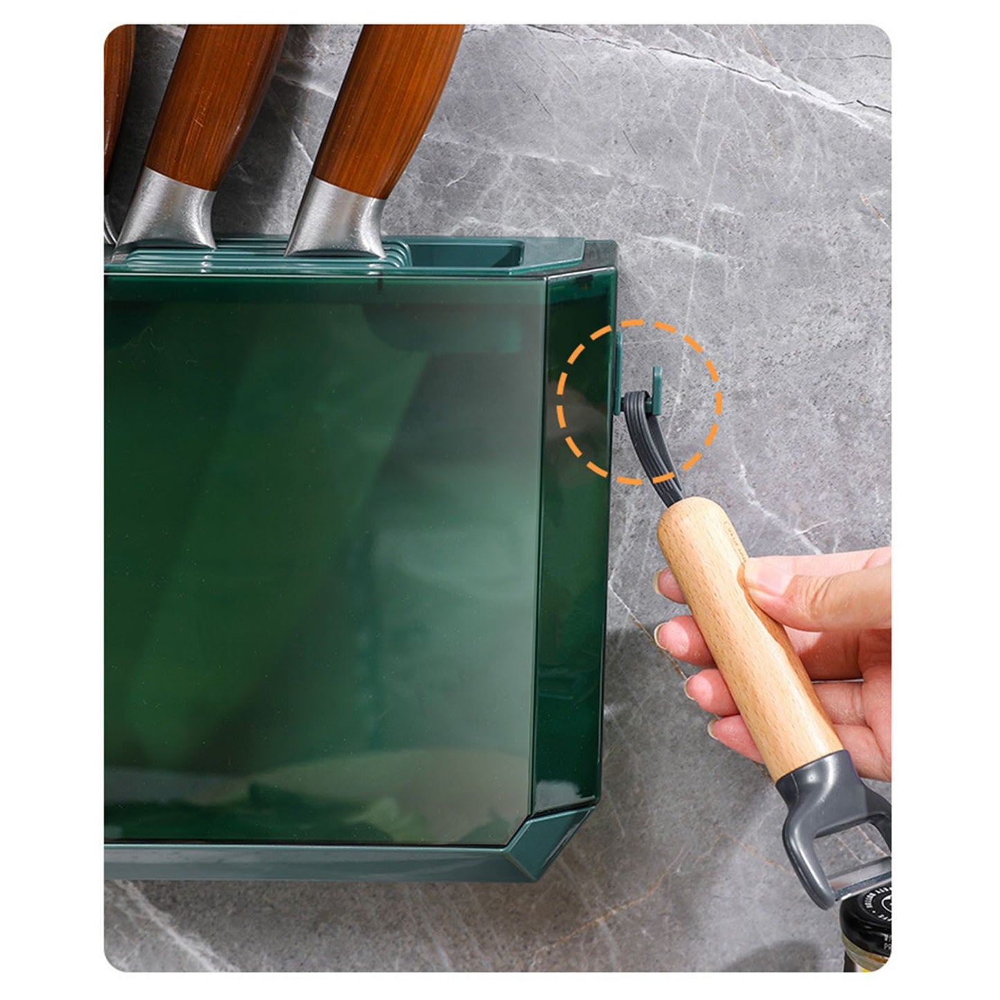 Kitchen Knife Holder Transparent PET Wall Mounted Storage Block Tools Hanging Rack Holder Shelf Green