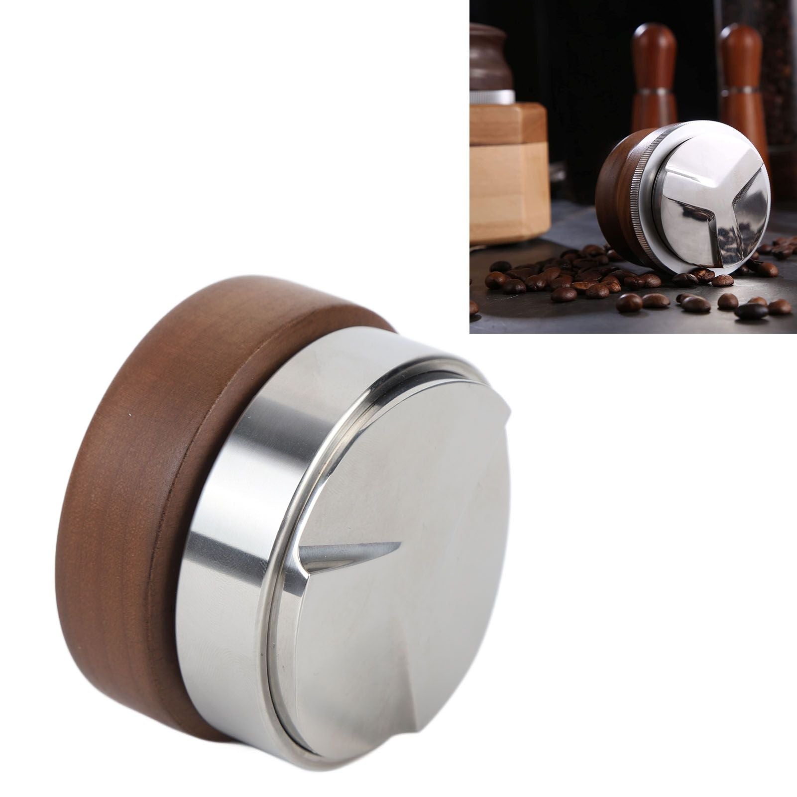 58mm Coffee Distributor Tamper Adjustable Depth Coffee Leveler Coffee Distribution Tool With Walnut Wood Handle