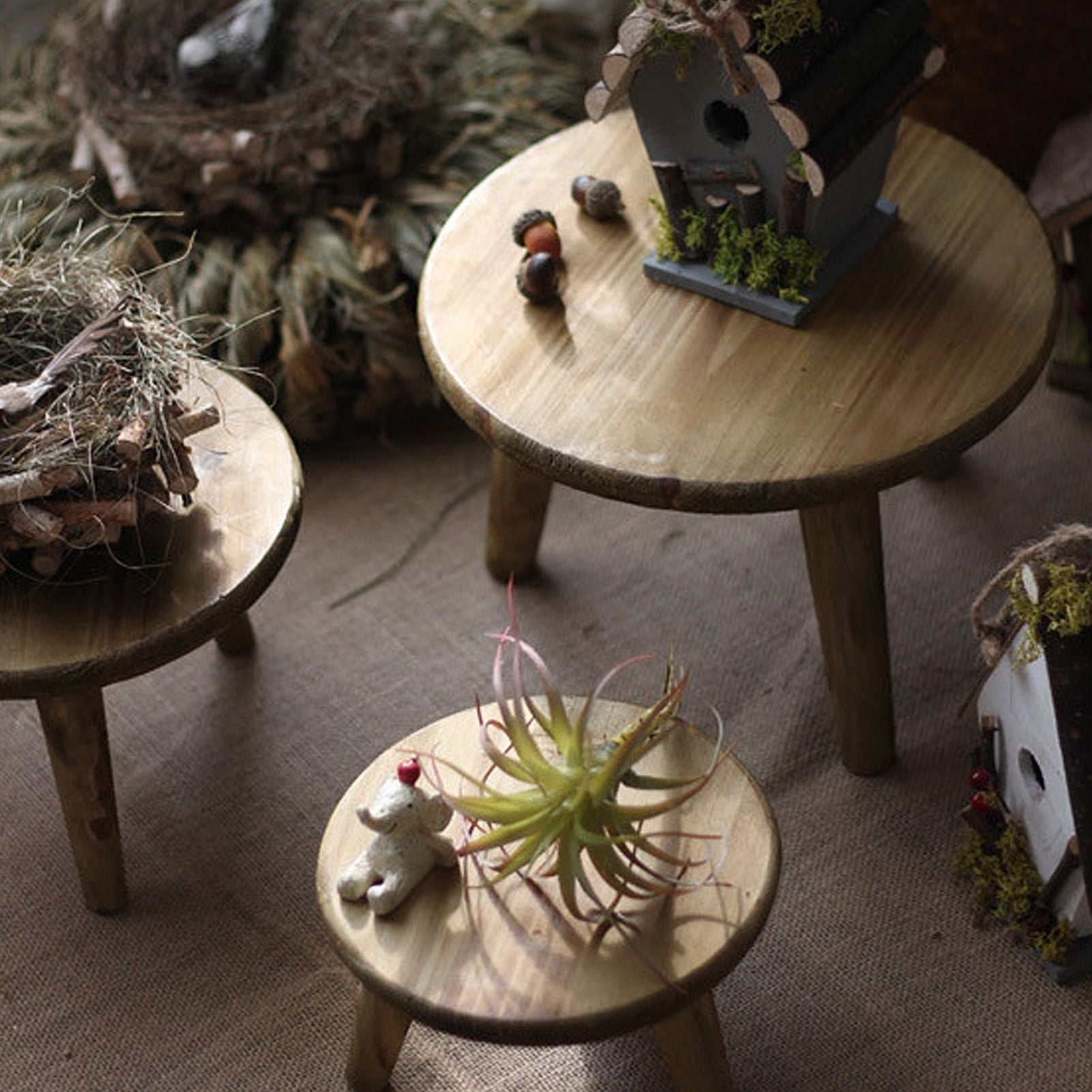 Desktop Decorative Storage Stool Balcony Flower Rack Wooden Flower Pot Stand Garden Ornaments Sundry Shooting Props