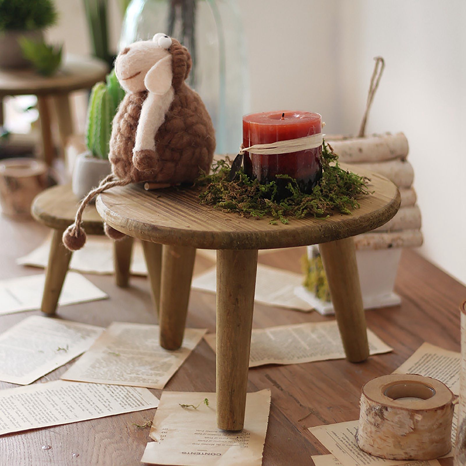 Desktop Decorative Storage Stool Balcony Flower Rack Wooden Flower Pot Stand Garden Ornaments Sundry Shooting Props