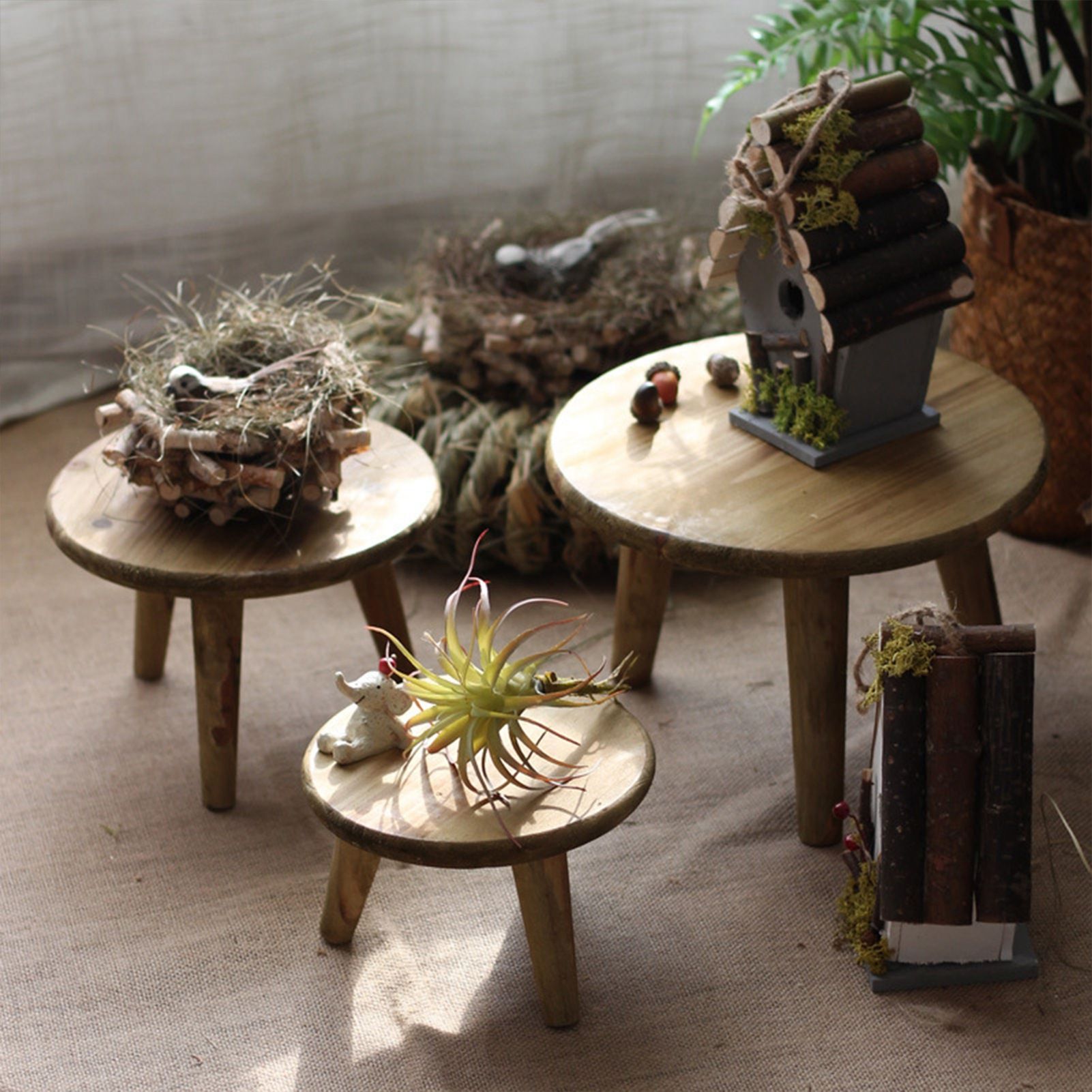 Desktop Decorative Storage Stool Balcony Flower Rack Wooden Flower Pot Stand Garden Ornaments Sundry Shooting Props
