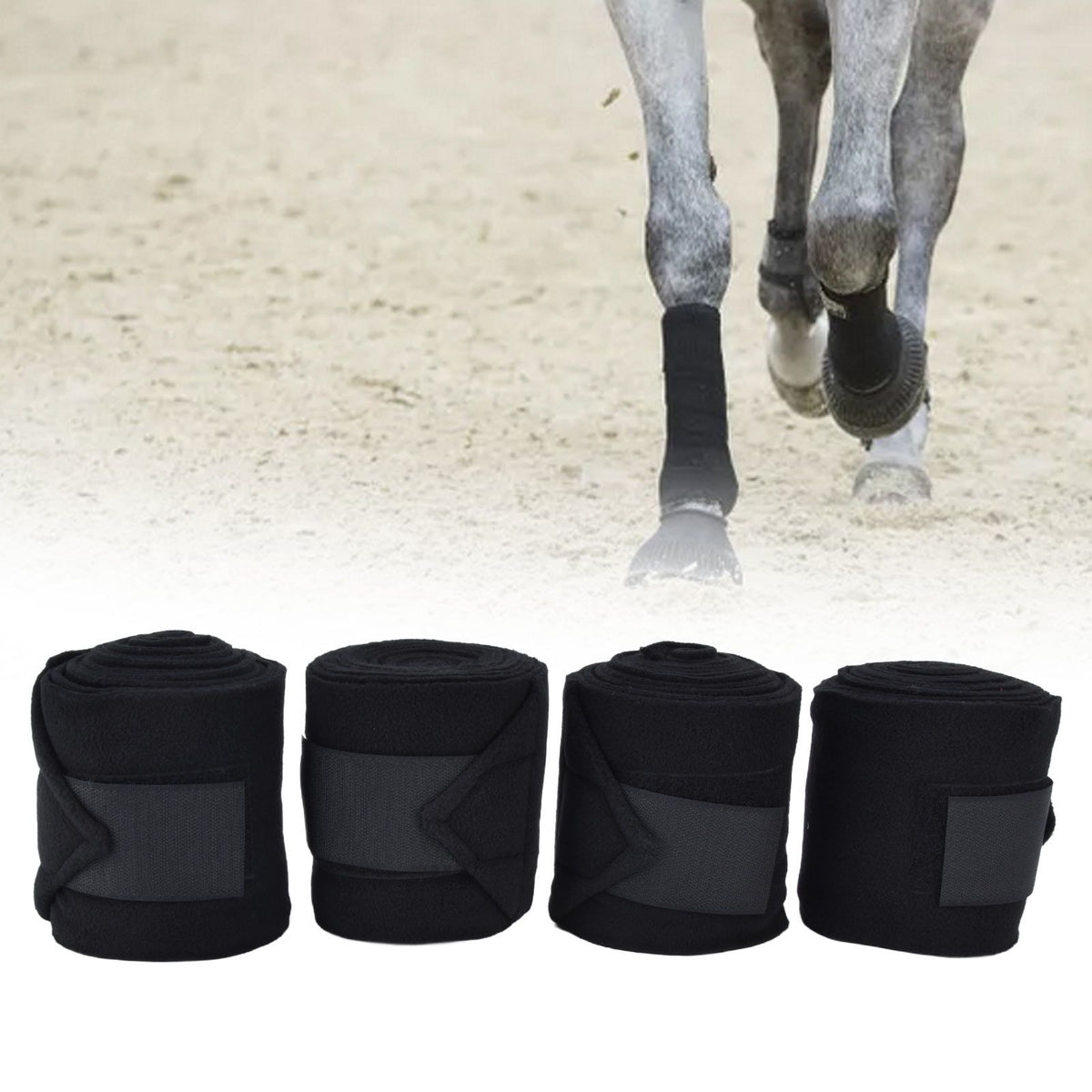 4Pcs Horse Leg Warp Self Adhesive Breathable Wear Resistant, Black