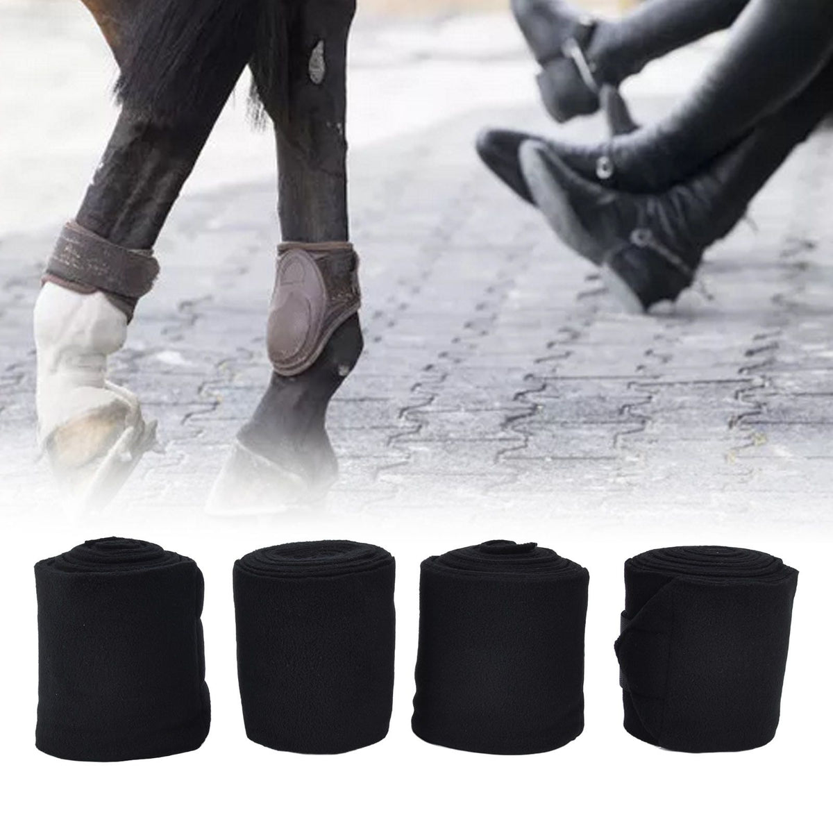4Pcs Horse Leg Warp Self Adhesive Breathable Wear Resistant, Black