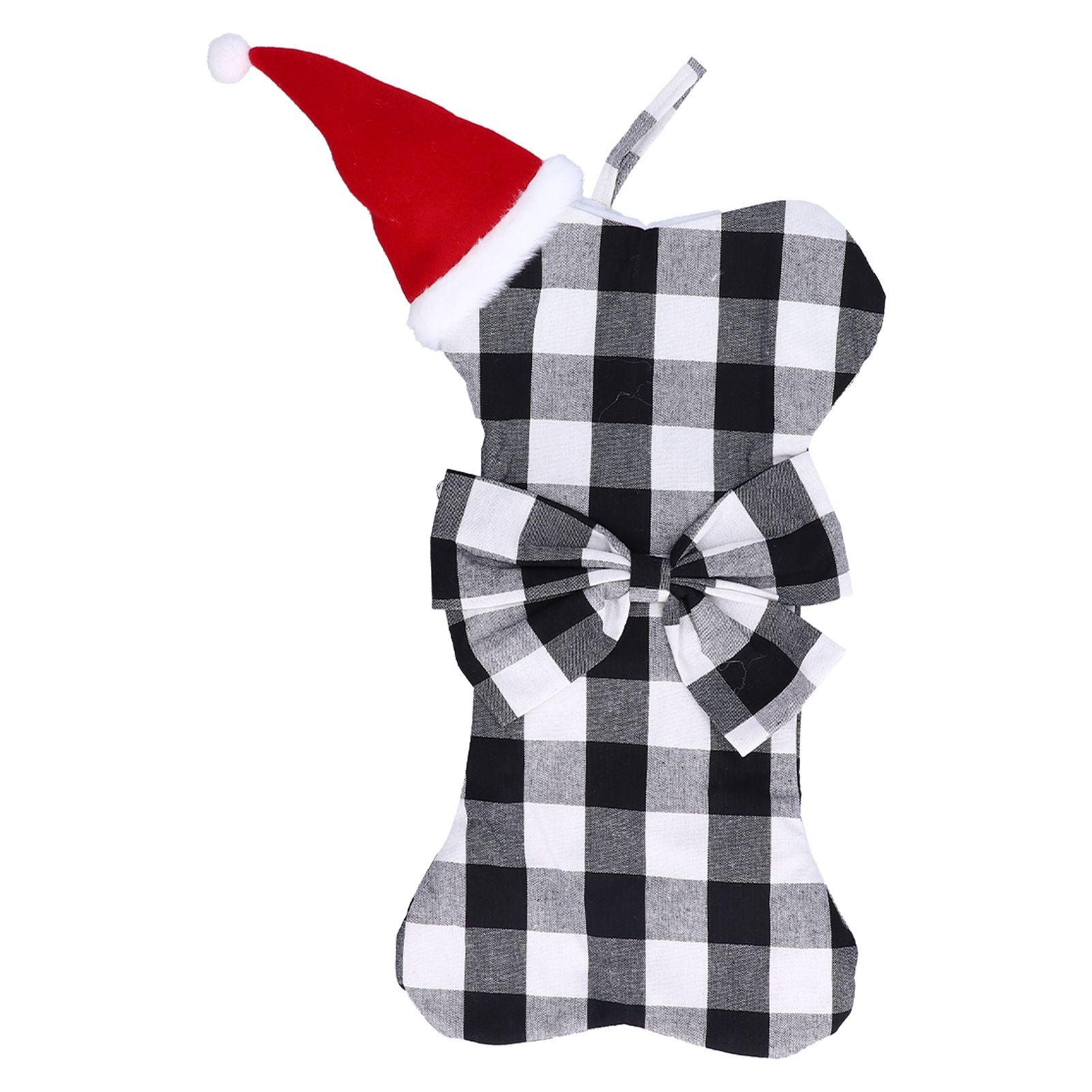 Christmas Tree Decorations Polyester Grids Pattern Christmas Hanging Stocking Pendant Children Gift Bag(Black White )