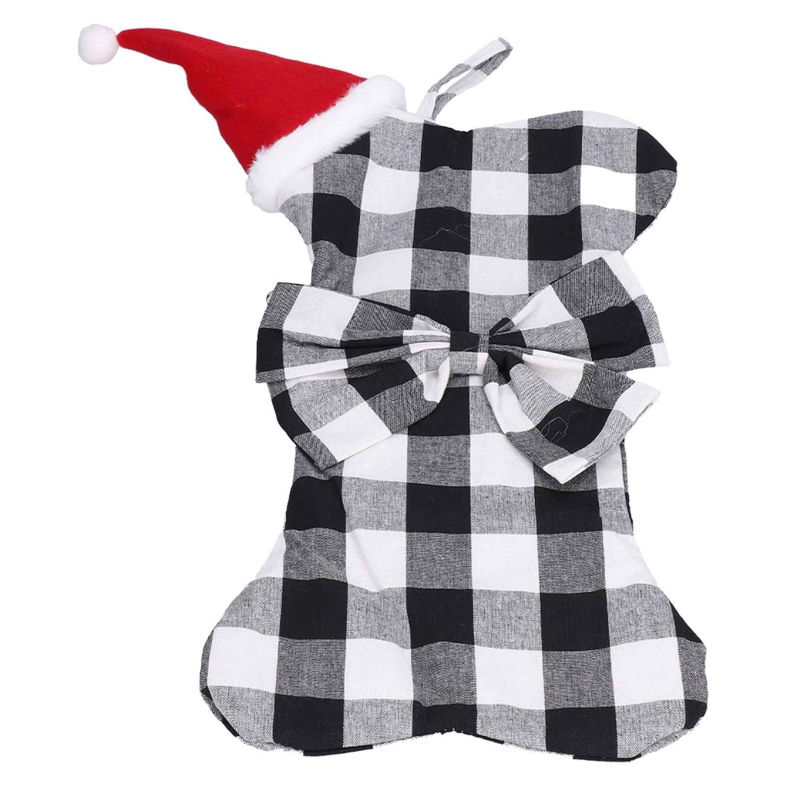 Christmas Tree Decorations Polyester Grids Pattern Christmas Hanging Stocking Pendant Children Gift Bag(Black White )