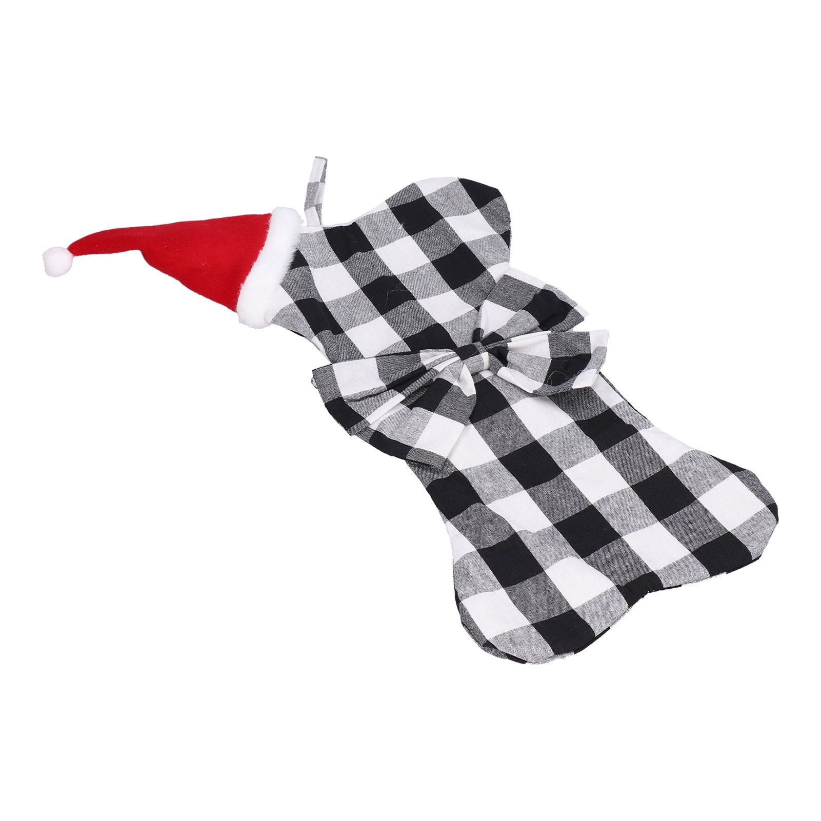 Christmas Tree Decorations Polyester Grids Pattern Christmas Hanging Stocking Pendant Children Gift Bag(Black White )