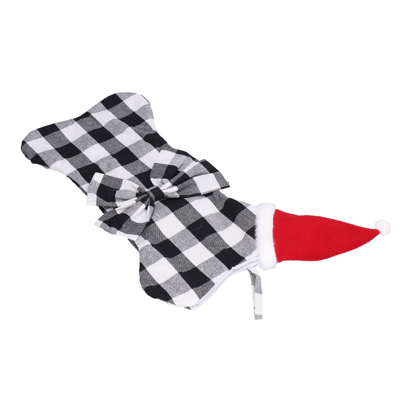 Christmas Tree Decorations Polyester Grids Pattern Christmas Hanging Stocking Pendant Children Gift Bag(Black White )