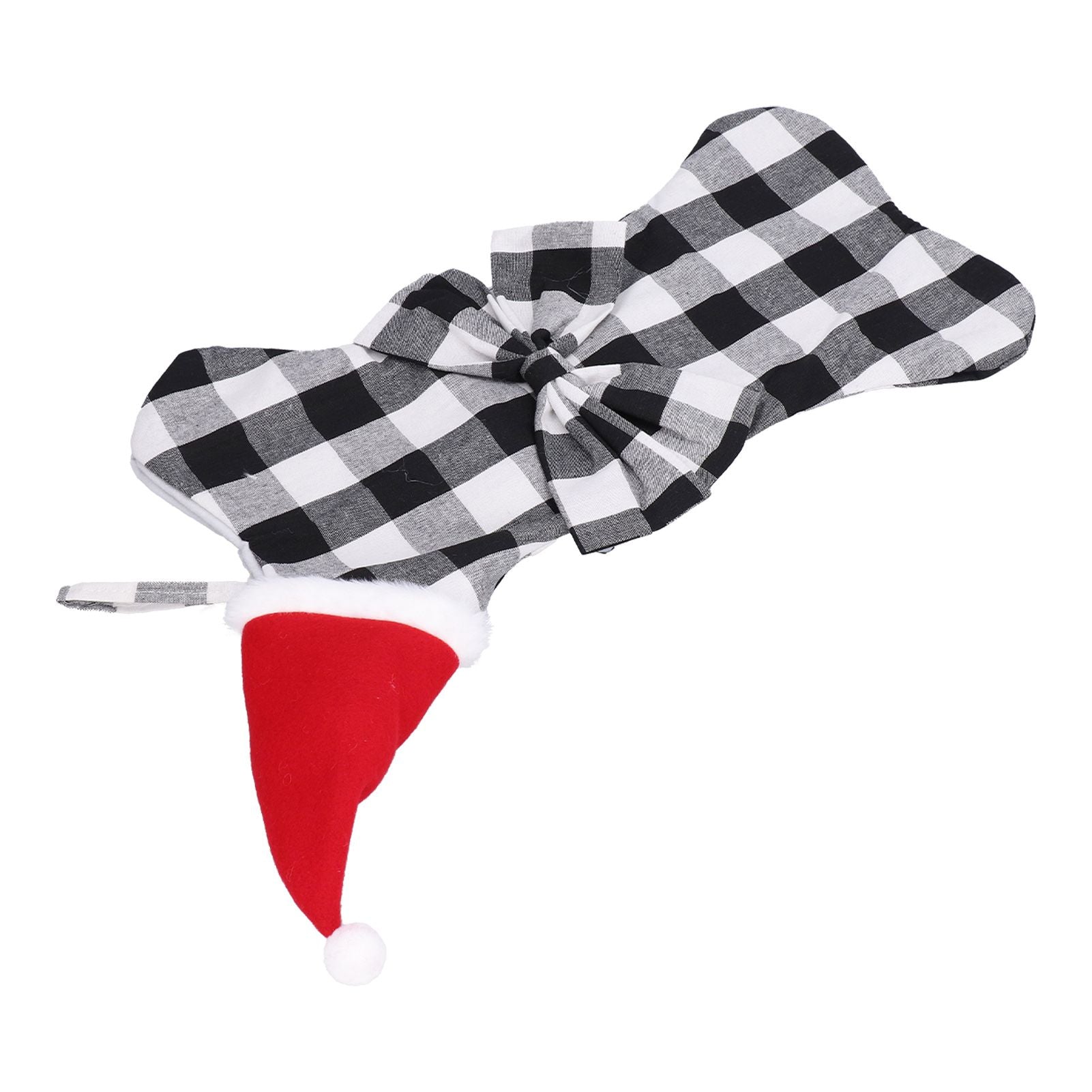 Christmas Tree Decorations Polyester Grids Pattern Christmas Hanging Stocking Pendant Children Gift Bag(Black White )