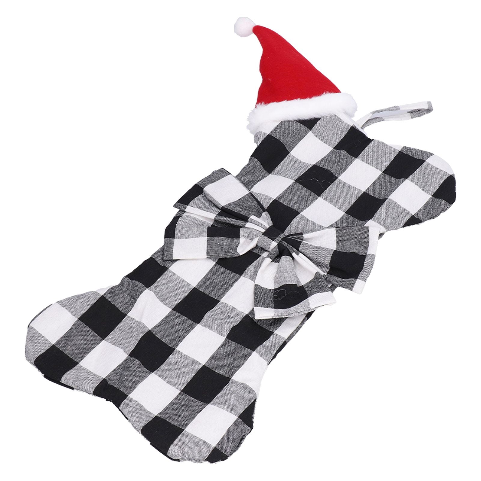 Christmas Tree Decorations Polyester Grids Pattern Christmas Hanging Stocking Pendant Children Gift Bag(Black White )
