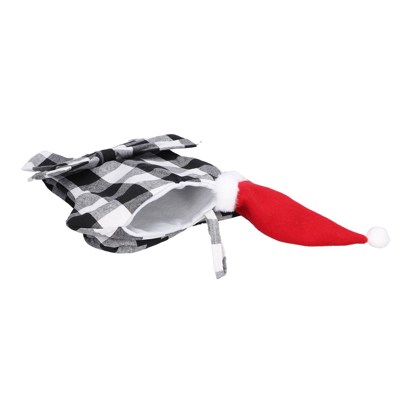 Christmas Tree Decorations Polyester Grids Pattern Christmas Hanging Stocking Pendant Children Gift Bag(Black White )