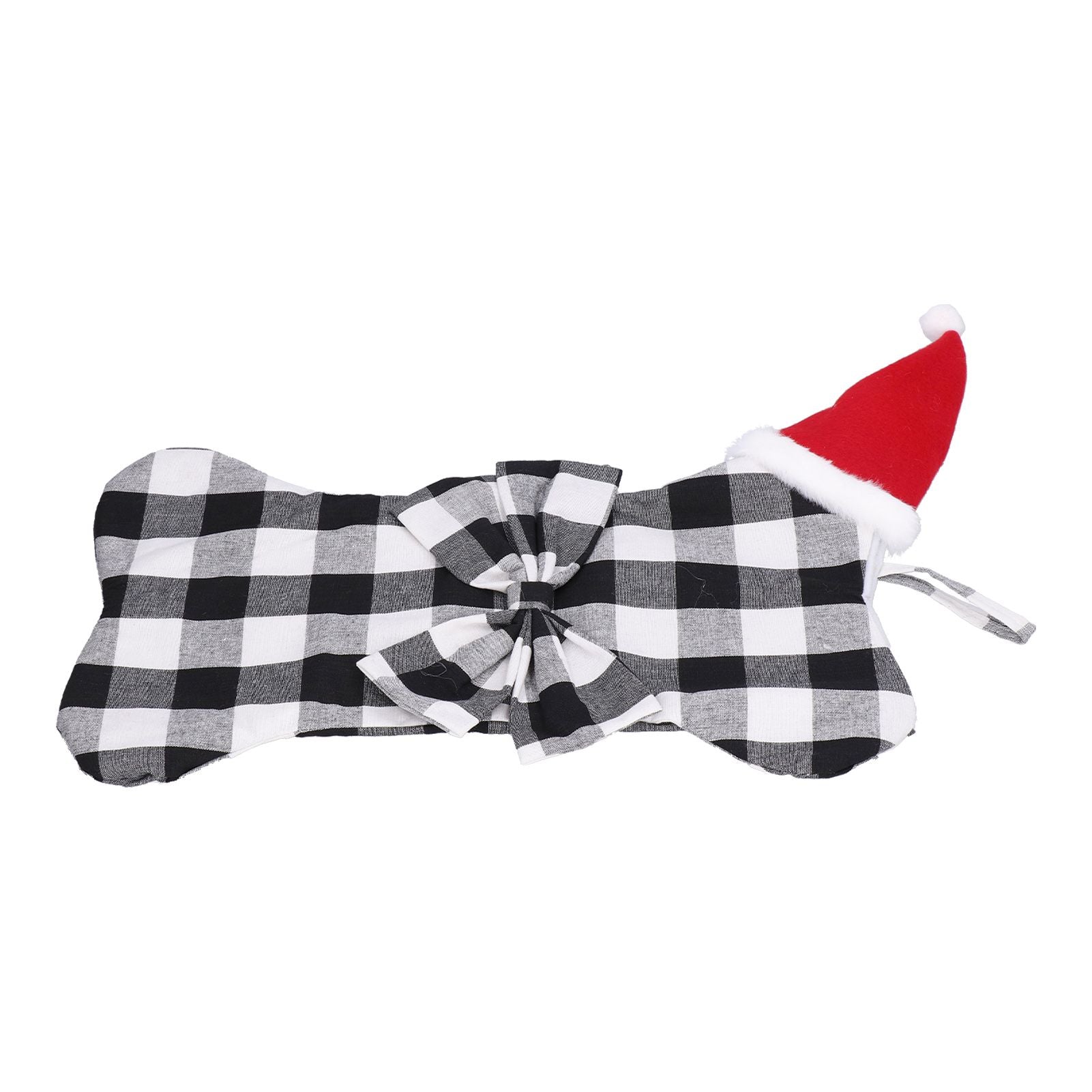 Christmas Tree Decorations Polyester Grids Pattern Christmas Hanging Stocking Pendant Children Gift Bag(Black White )
