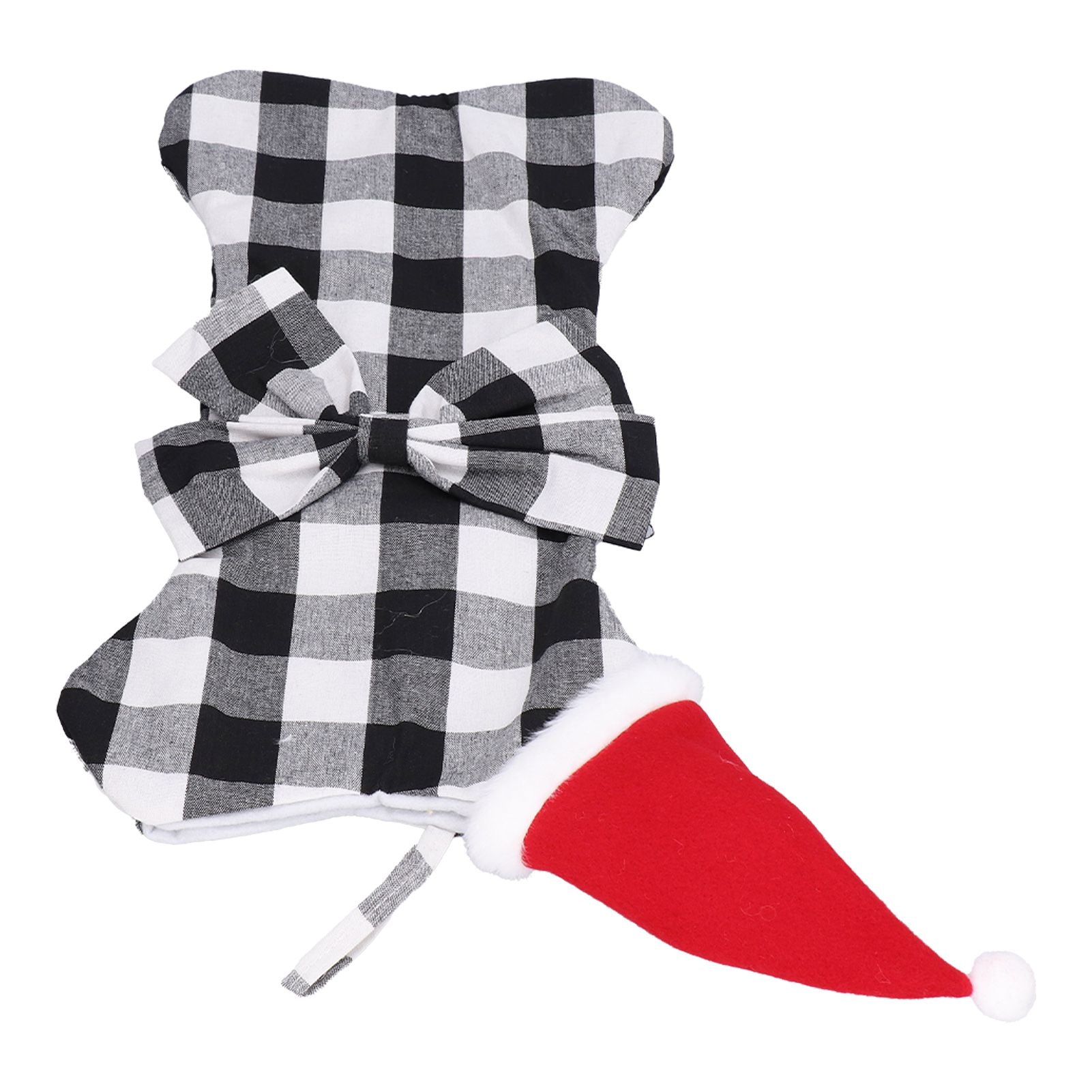 Christmas Tree Decorations Polyester Grids Pattern Christmas Hanging Stocking Pendant Children Gift Bag(Black White )