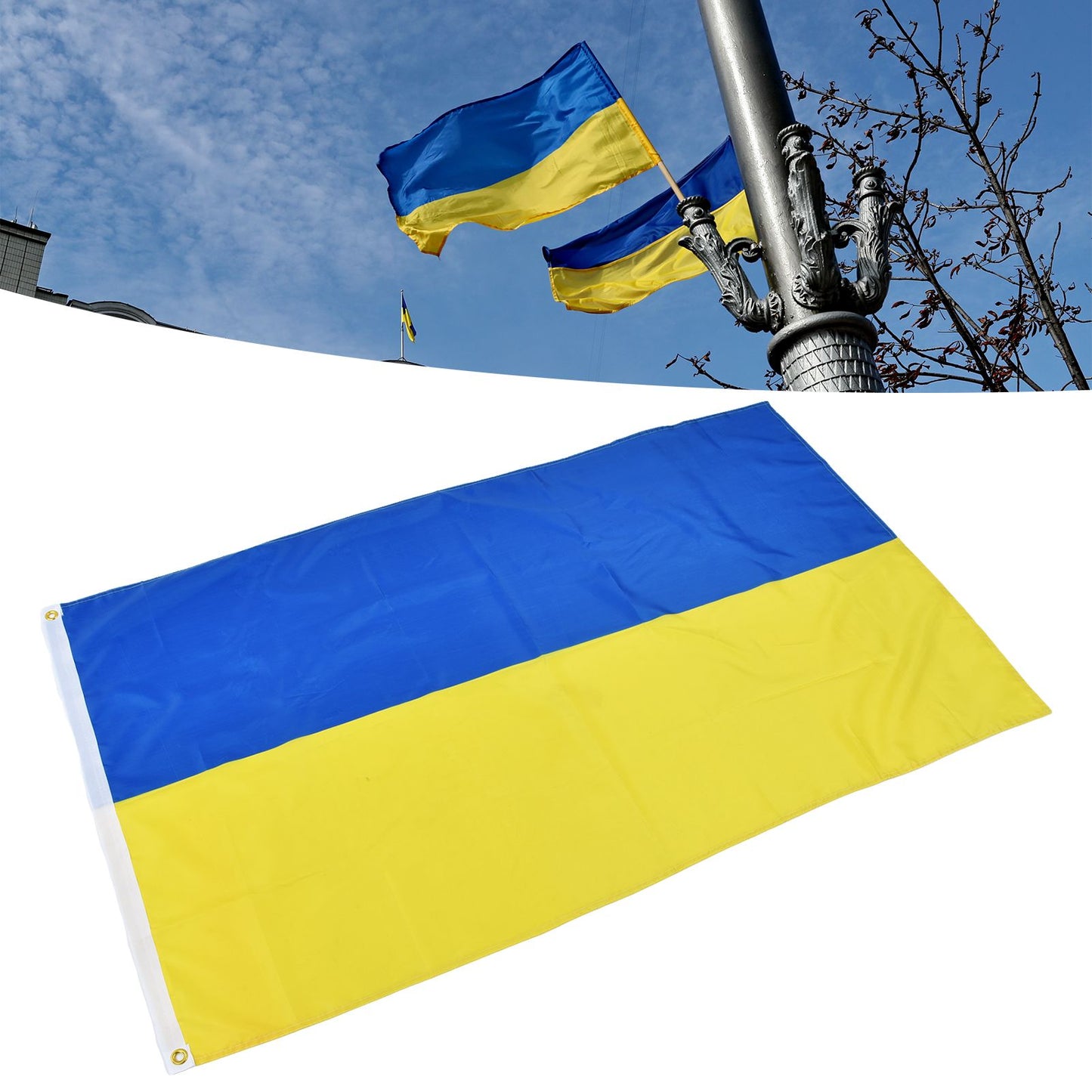 Ukrainian Flag Polyester Pongee Vivid Color UV Fade Resistant Digital Printing Ukraine Flag