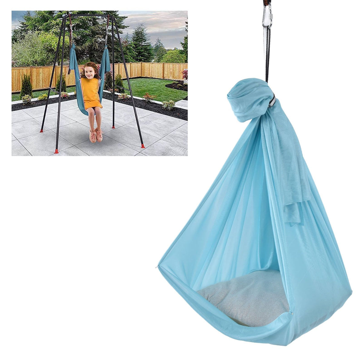 Yoga Hammock Durable Elastic 25KN Aerial Yoga Hammock with Daisy Chains O Ring for Body Firming Aerial YogaLight Blue