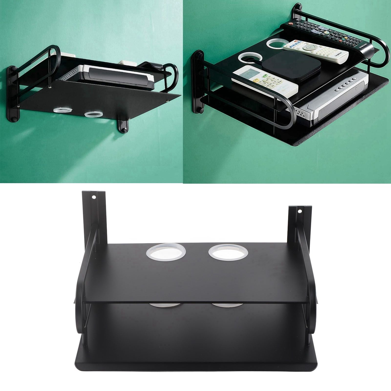 Double Layer Floating Wall Shelf TV Box Shelf Wall Mounted Router DVD Cable Box Shelf for Household