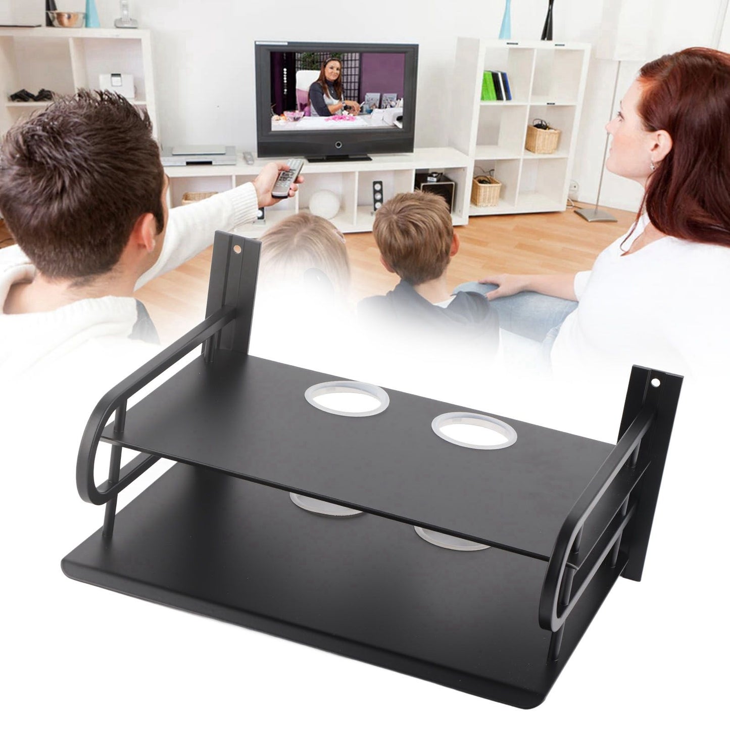 Double Layer Floating Wall Shelf TV Box Shelf Wall Mounted Router DVD Cable Box Shelf for Household
