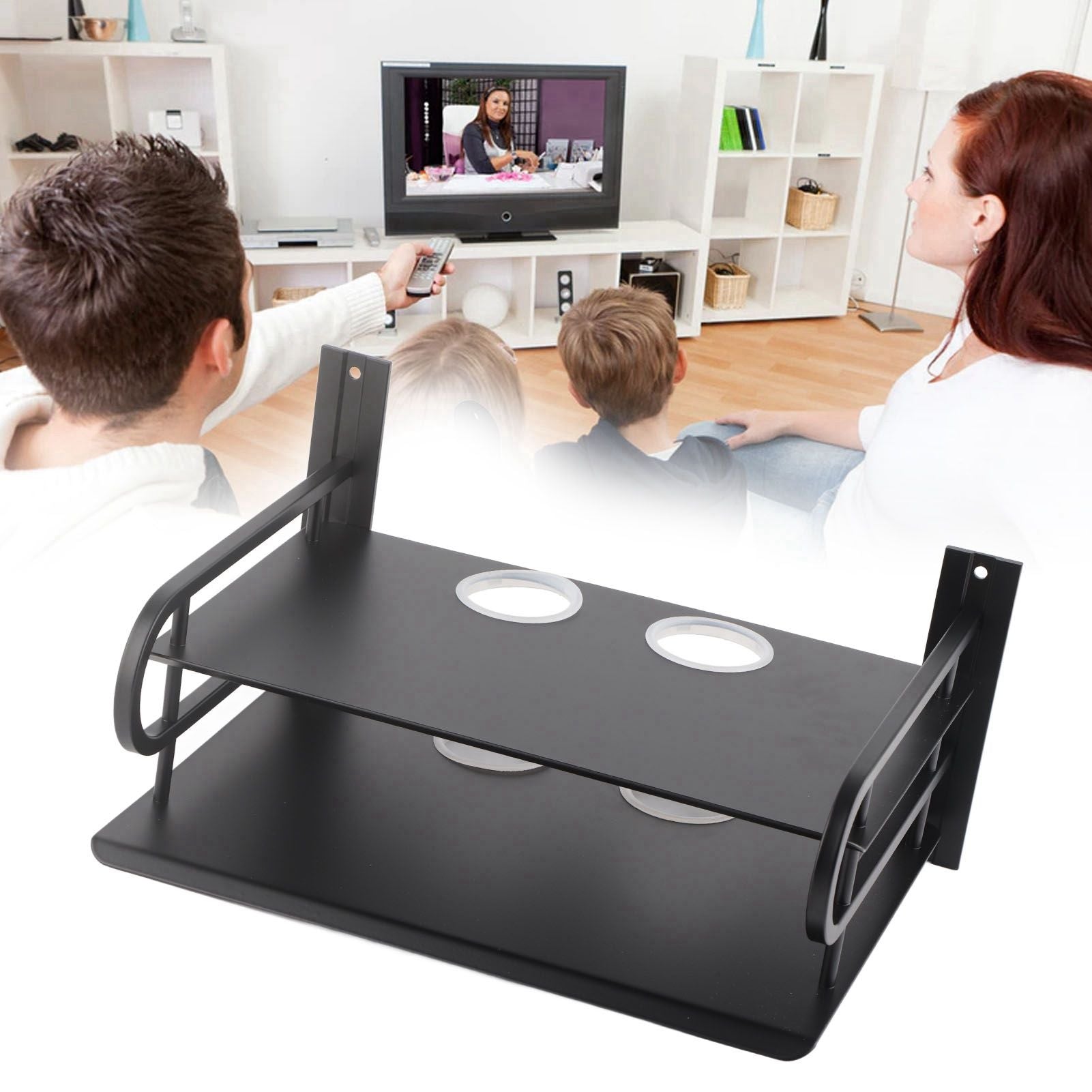 Double Layer Floating Wall Shelf TV Box Shelf Wall Mounted Router DVD Cable Box Shelf for Household