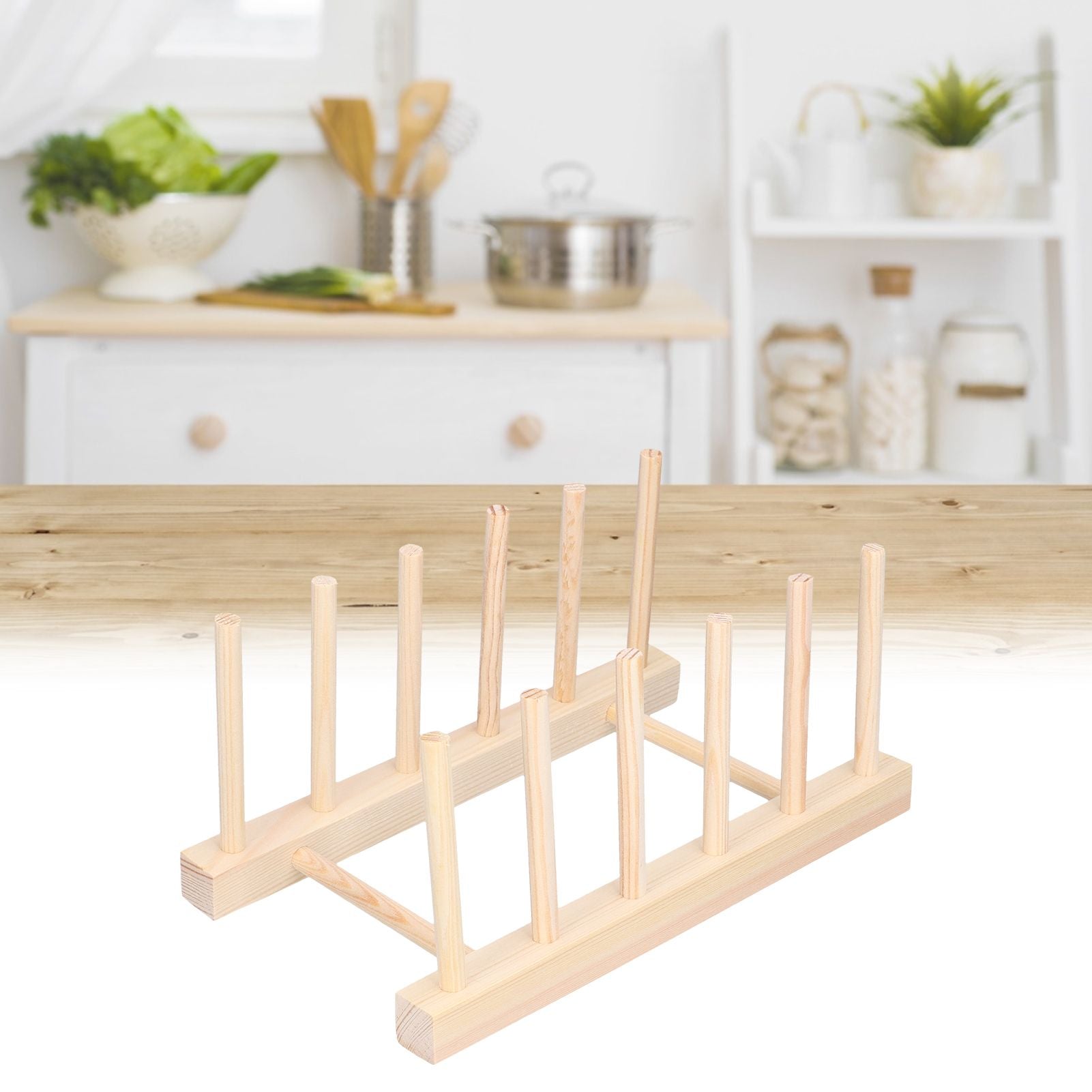 Bamboo Dish Plate Lightweight Portable Environmental Friendly Durable Pine Wood Dish Rack5 Grids 28cm