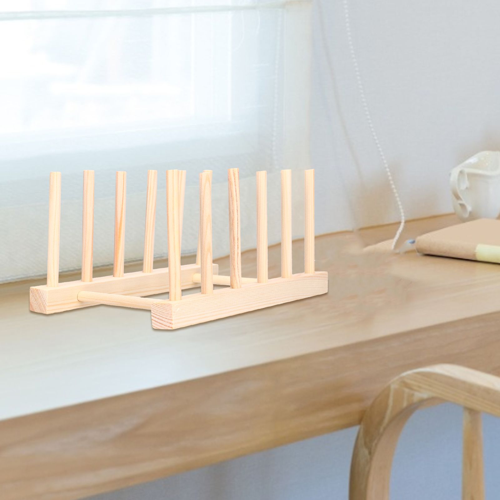 Bamboo Dish Plate Lightweight Portable Environmental Friendly Durable Pine Wood Dish Rack5 Grids 28cm