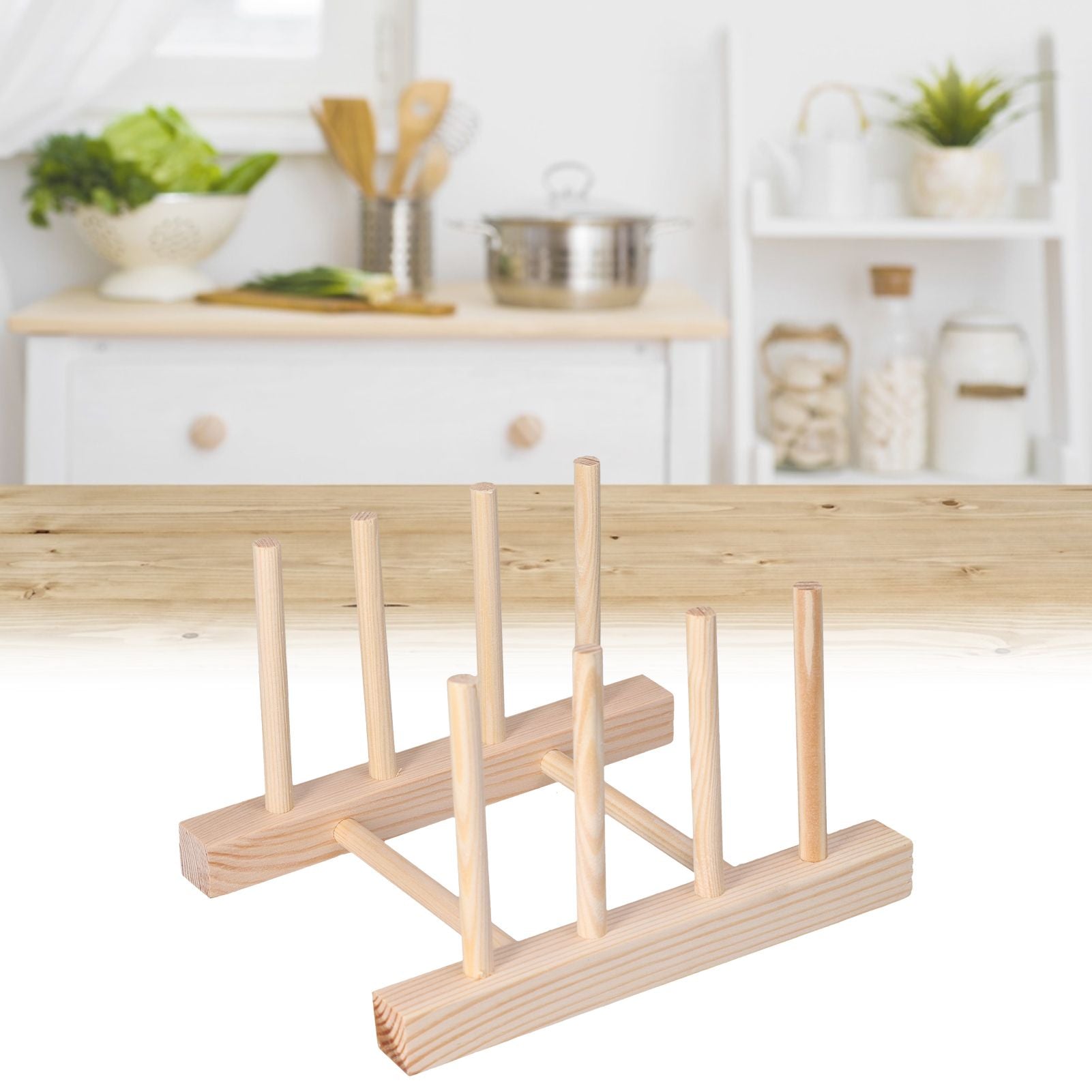 Bamboo Dish Plate Lightweight Portable Environmental Friendly Durable Pine Wood Dish Rack3 Grids 18cm