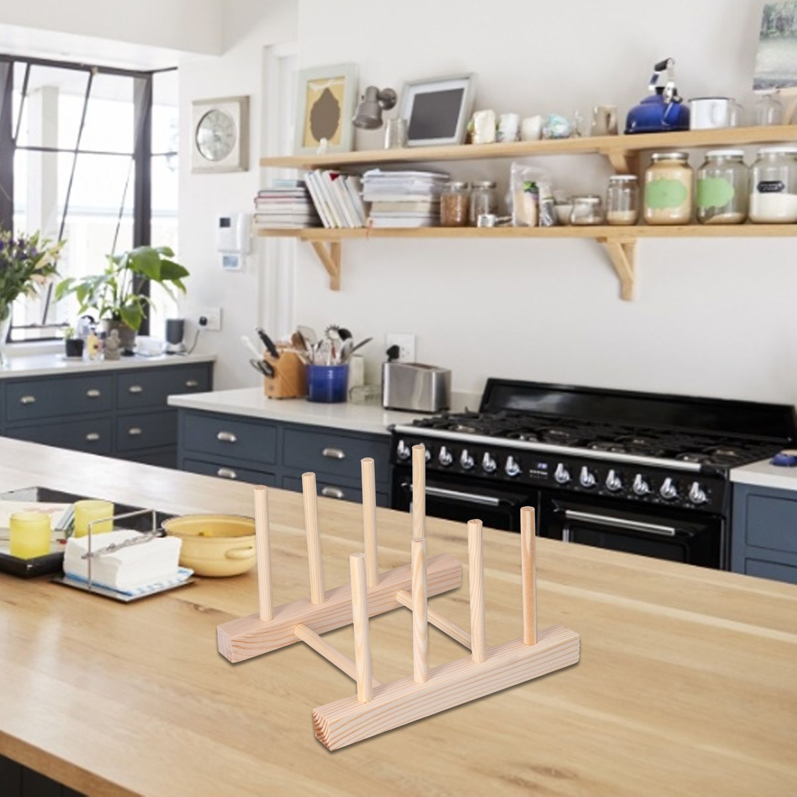 Bamboo Dish Plate Lightweight Portable Environmental Friendly Durable Pine Wood Dish Rack3 Grids 18cm