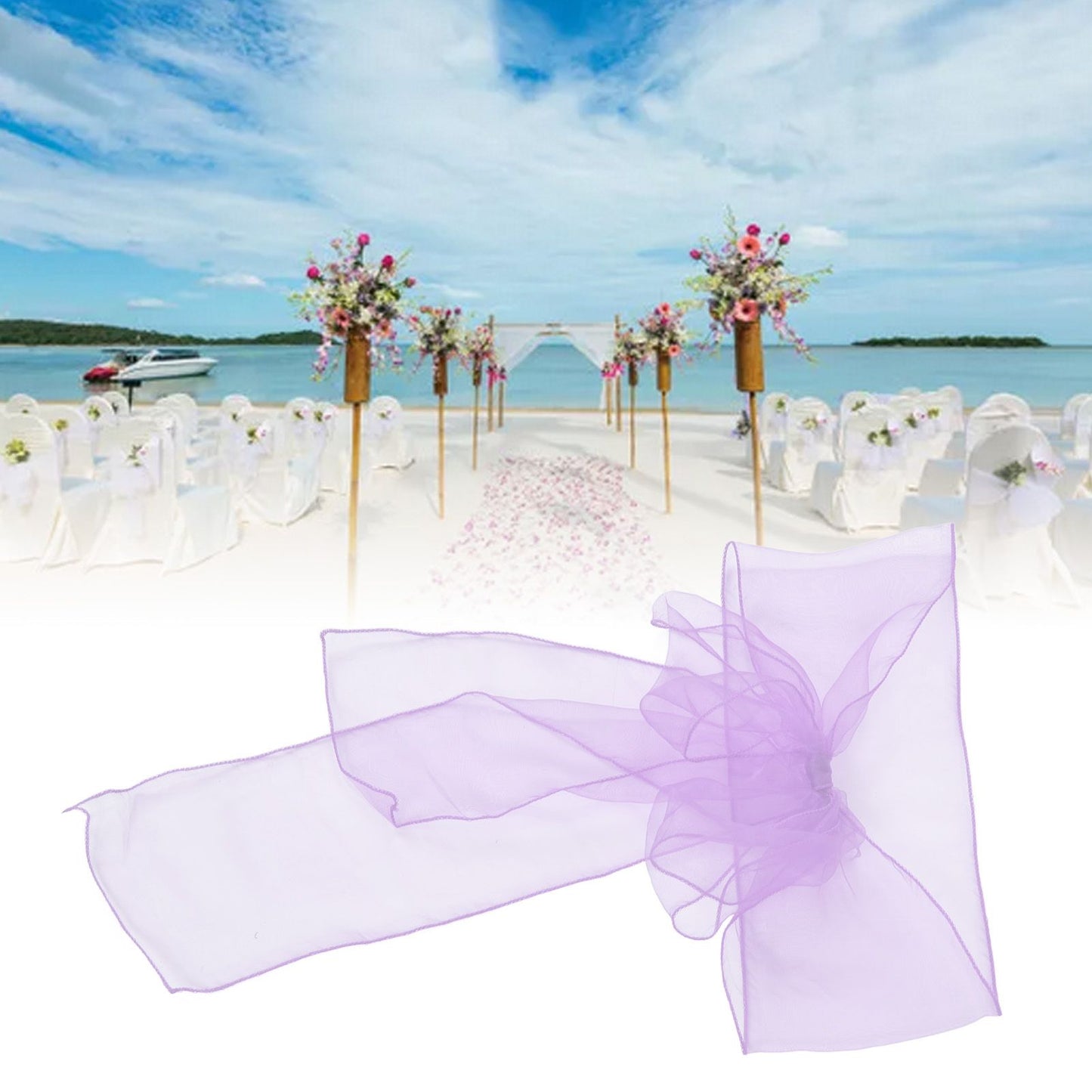 10Pcs Organza Banquet Chair Sash Exquisite Chair Bows Sashes for Wedding Party DecorationLight Purple