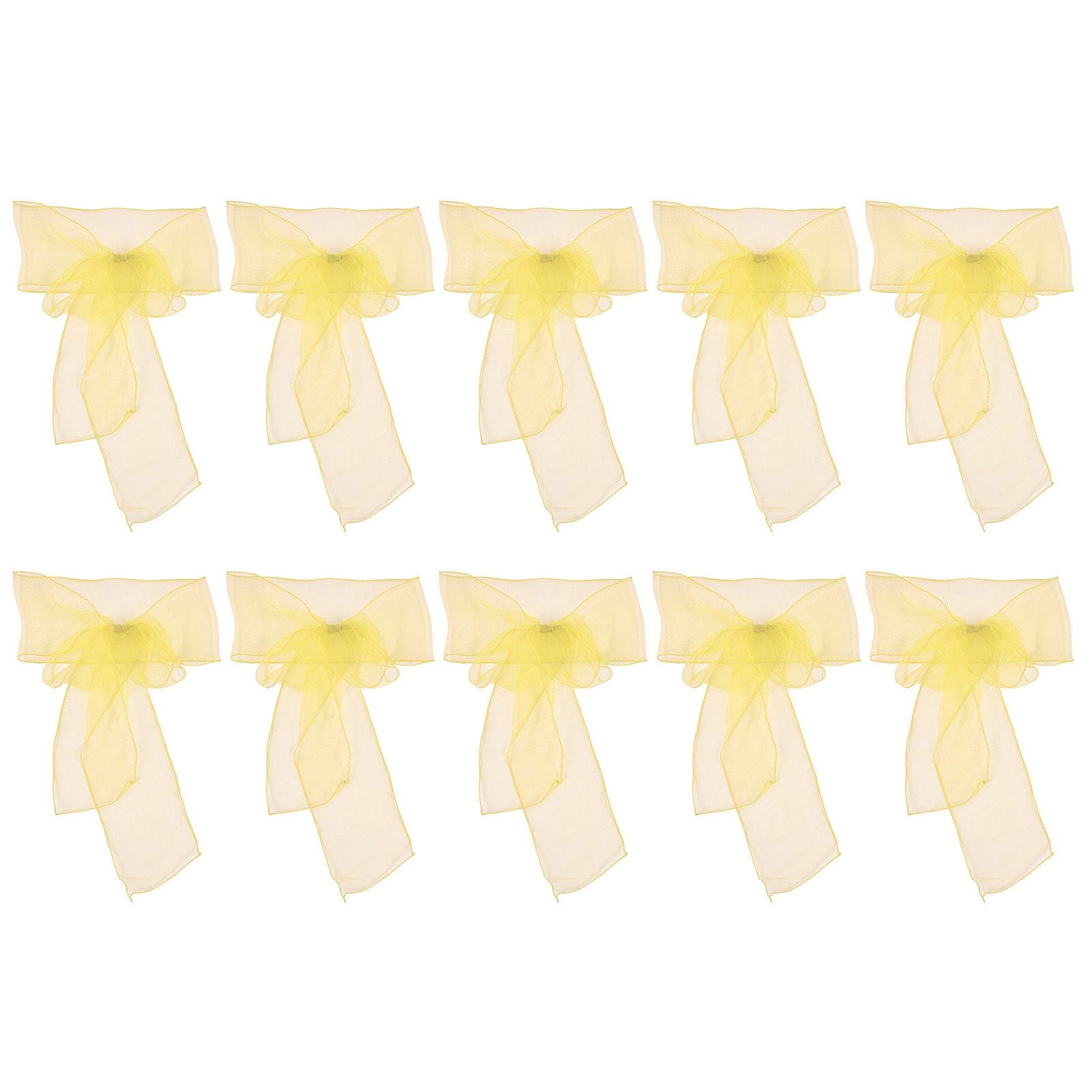 10Pcs Organza Banquet Chair Sash Exquisite Chair Bows Sashes for Wedding Party DecorationBright Yellow