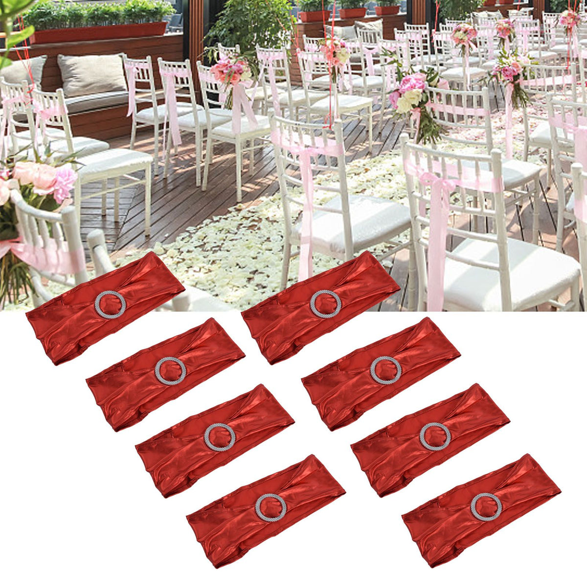 10Pcs Chair Cover Bands Elastic Stretch Sashes Bows for Wedding Banquet Hotel DecorationBright Red