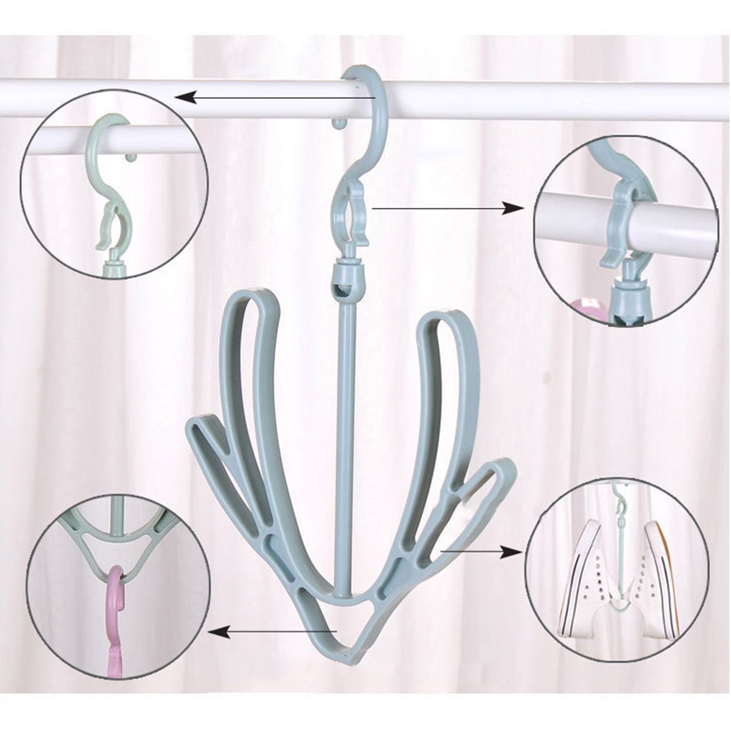 Shoes Drying Rack PP 360° Rotatable Windproof Connectable Shoes Storage Hanger for Scarves HatsBlue