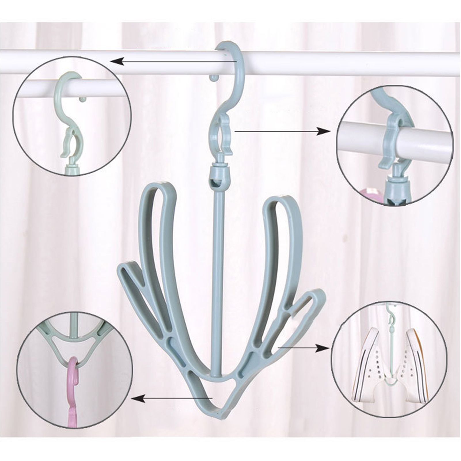 Shoes Drying Rack PP 360° Rotatable Windproof Connectable Shoes Storage Hanger for Scarves HatsBlue