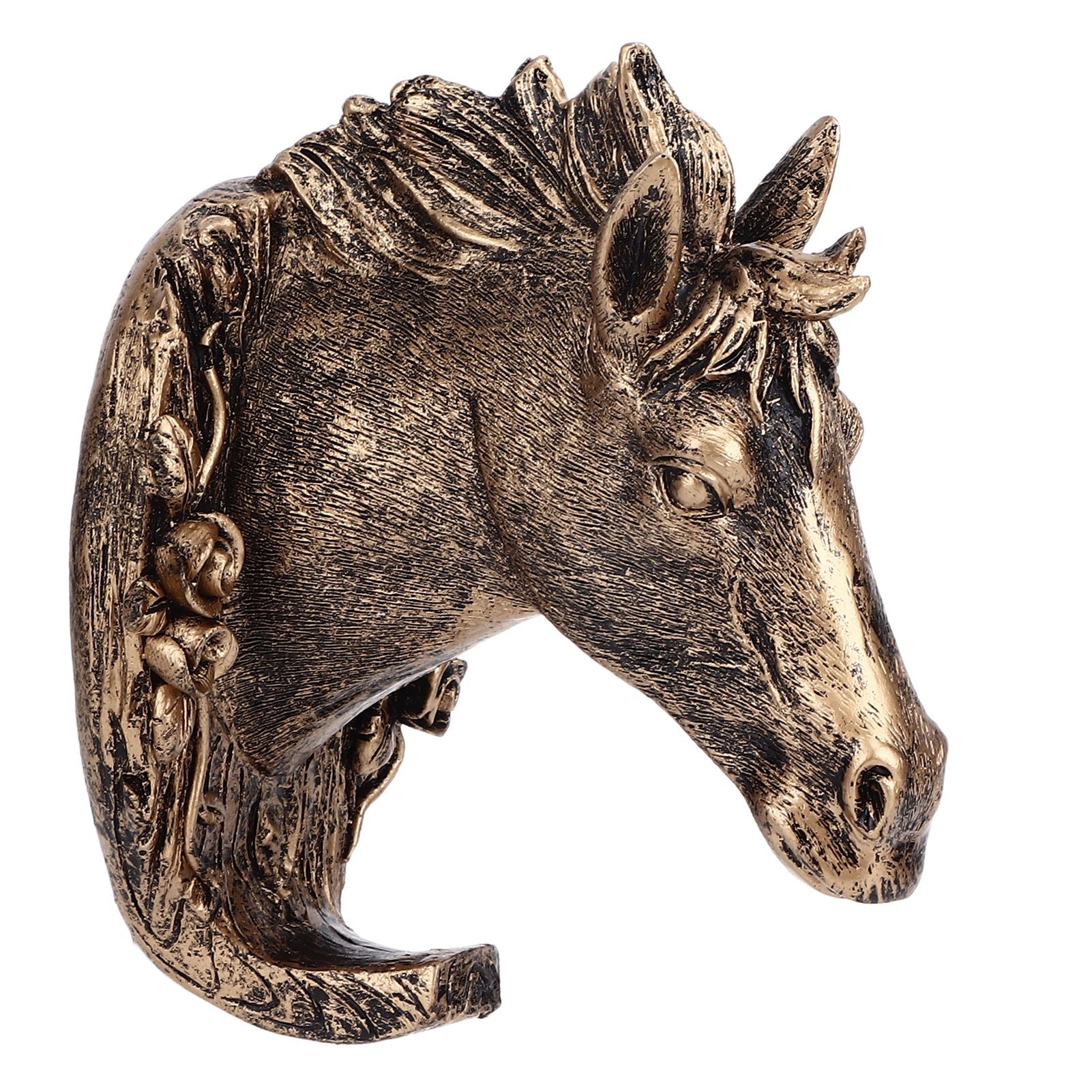 Antique Gold Horse Head Wall Hanger Resin Animal Horse Head Clothes Coat Hook for Living Room Bathroom Kitchen Decoration