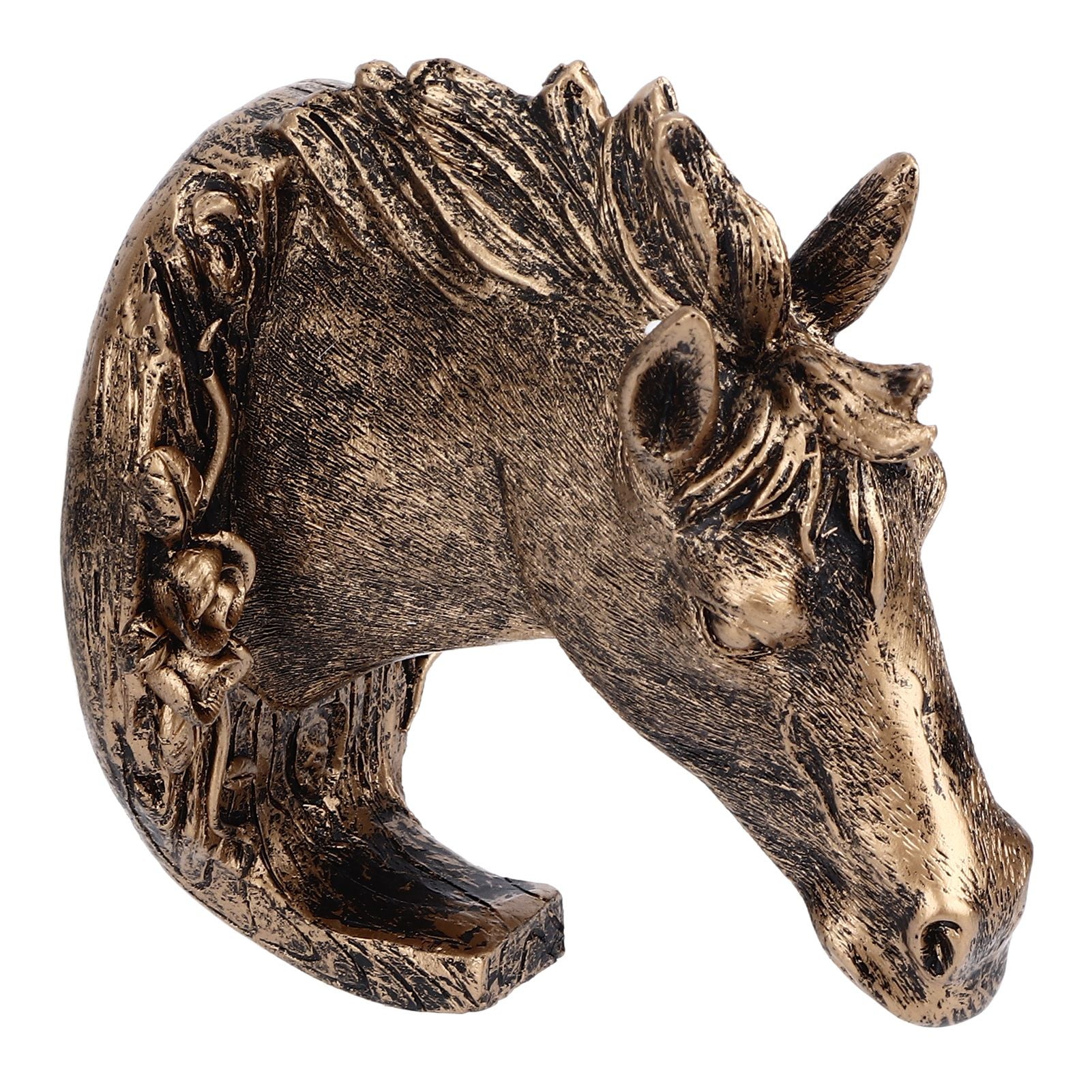 Antique Gold Horse Head Wall Hanger Resin Animal Horse Head Clothes Coat Hook for Living Room Bathroom Kitchen Decoration