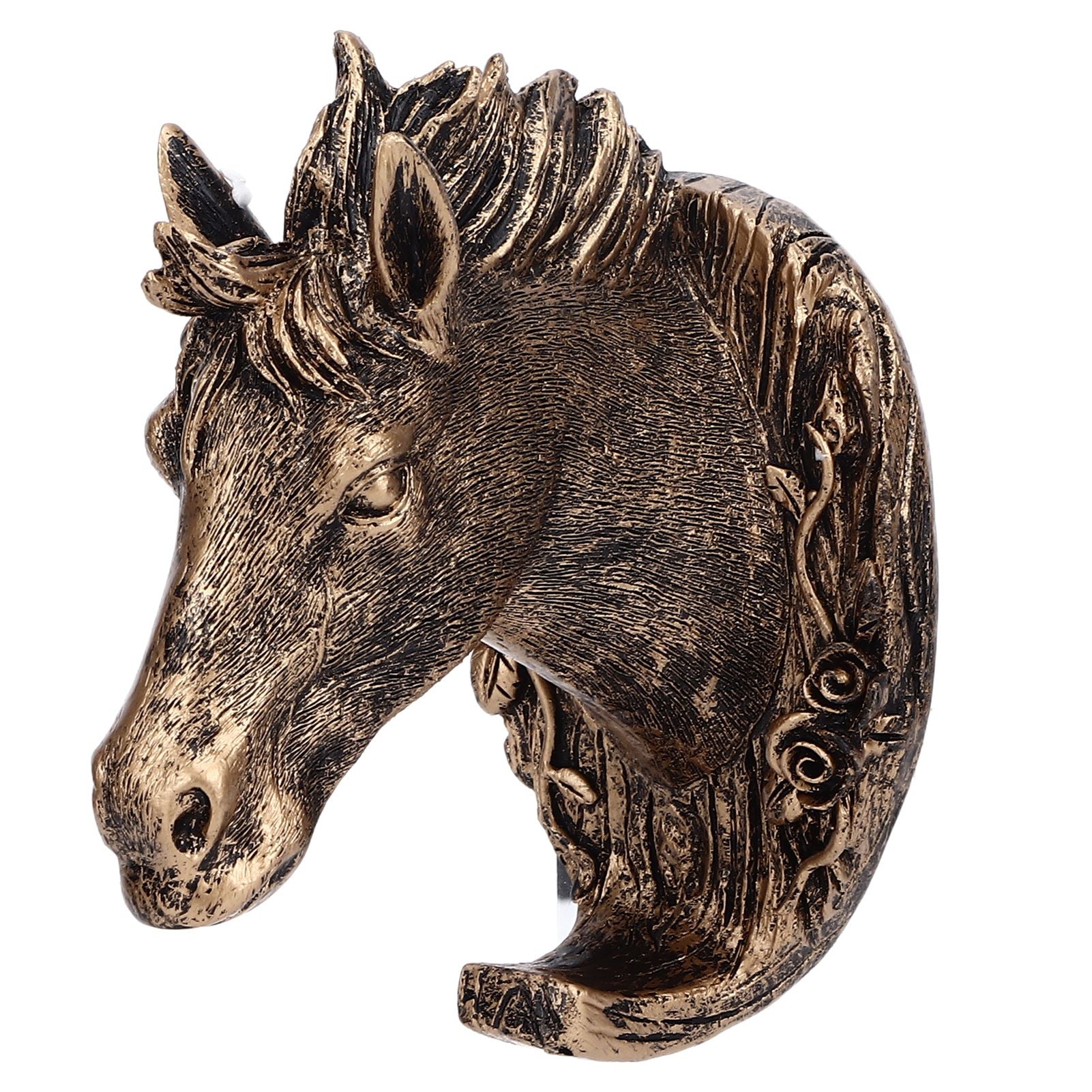 Antique Gold Horse Head Wall Hanger Resin Animal Horse Head Clothes Coat Hook for Living Room Bathroom Kitchen Decoration