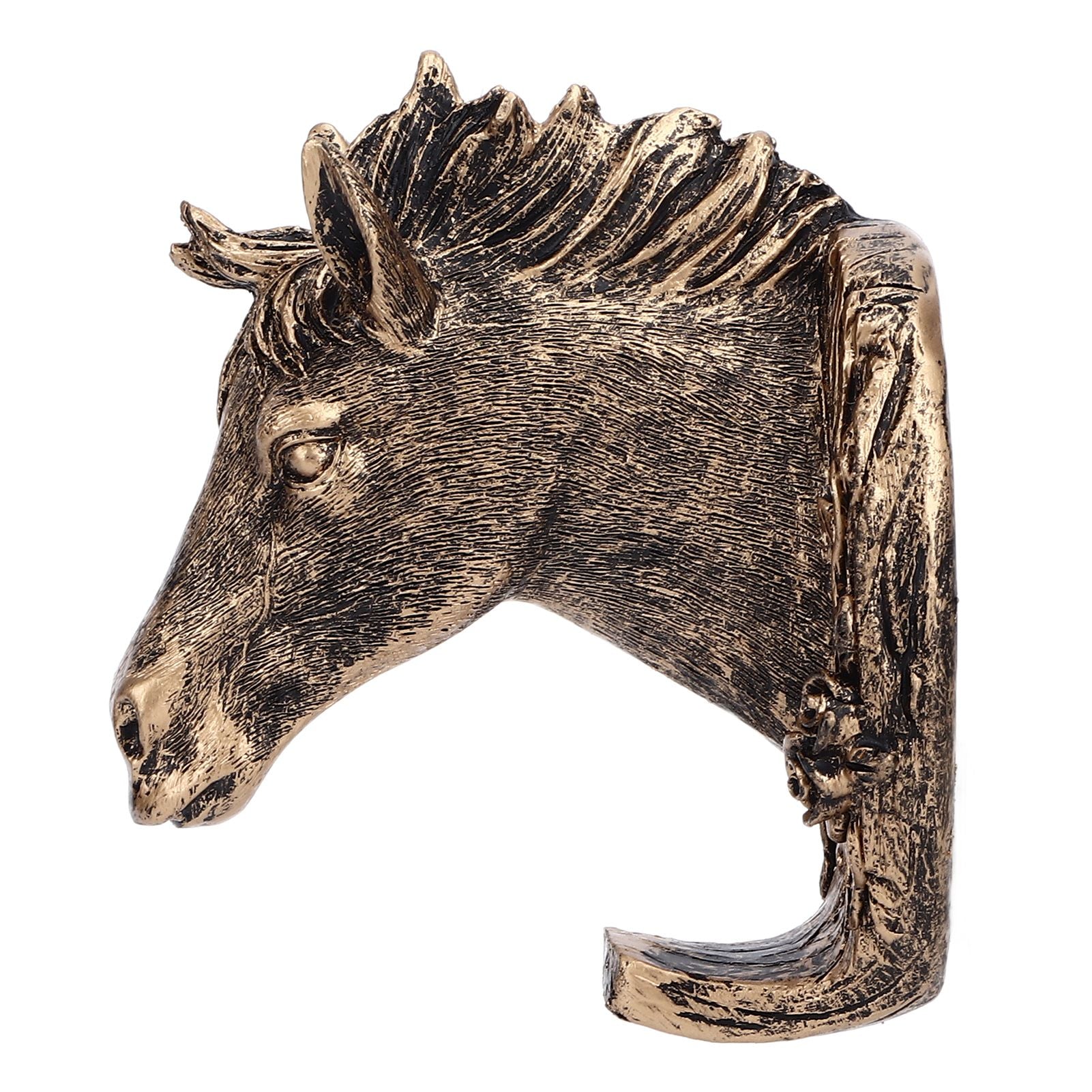 Antique Gold Horse Head Wall Hanger Resin Animal Horse Head Clothes Coat Hook for Living Room Bathroom Kitchen Decoration