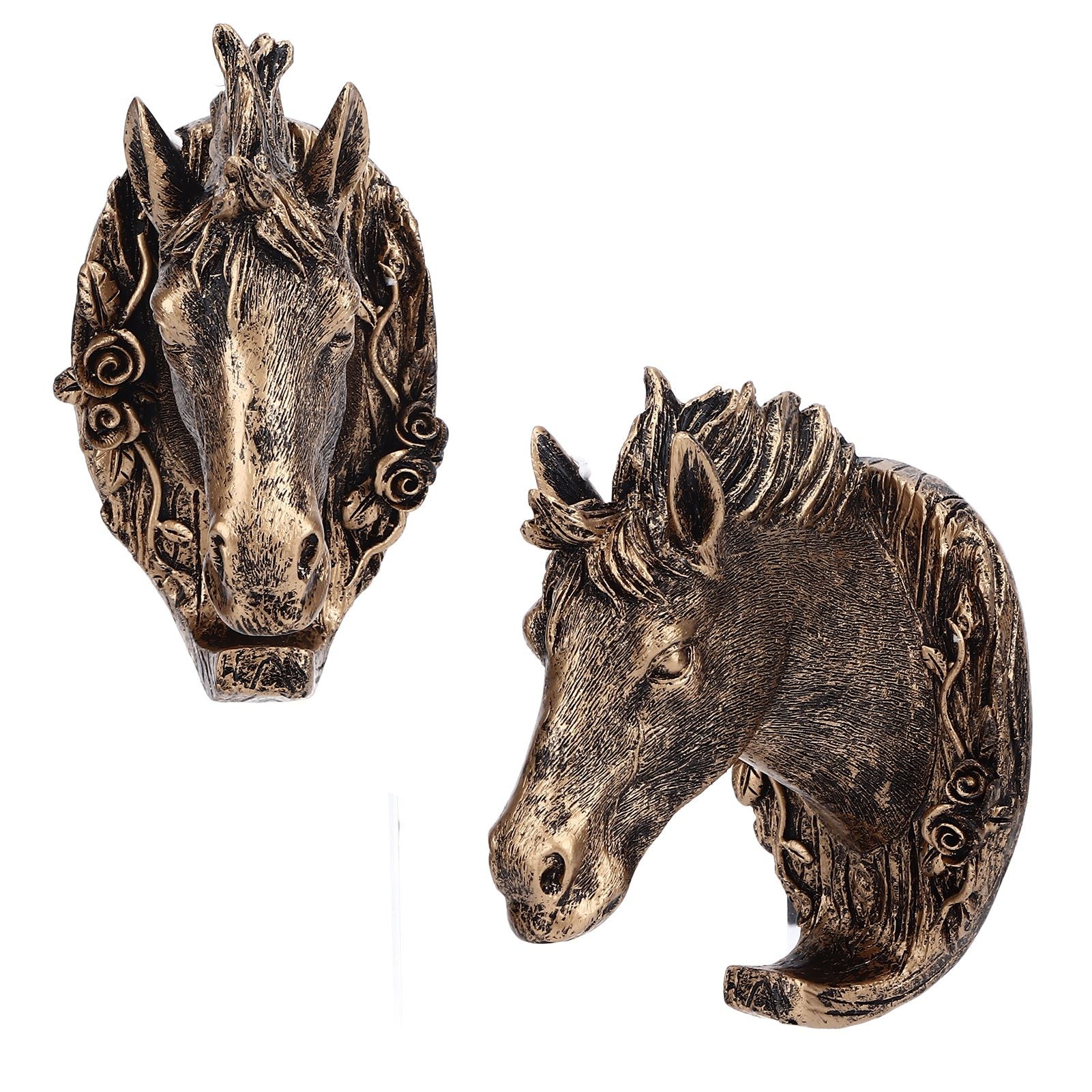 Antique Gold Horse Head Wall Hanger Resin Animal Horse Head Clothes Coat Hook for Living Room Bathroom Kitchen Decoration