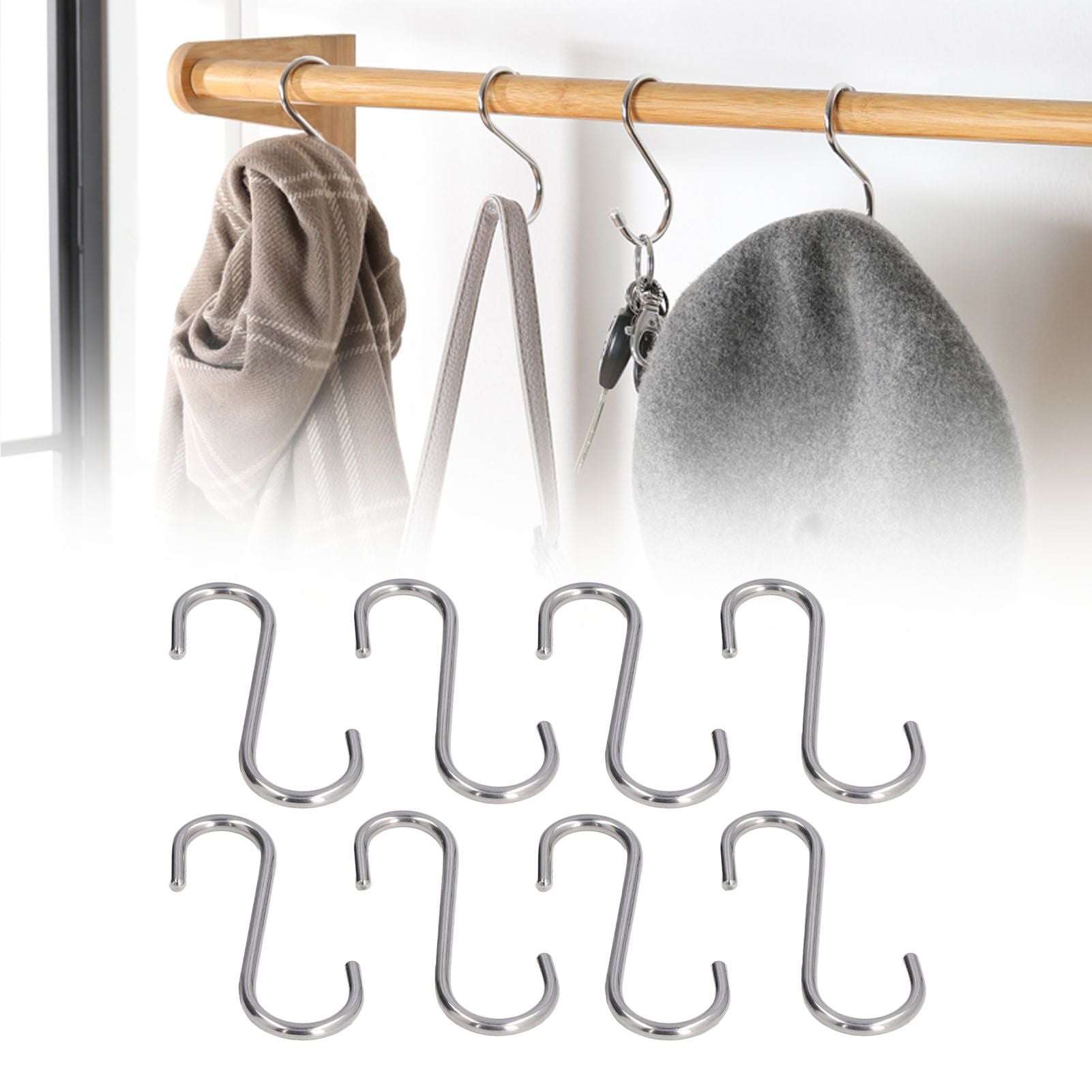 8PCS S Hook Rustproof Stainless Steel S Hooks Heavy Duty Simple Style Overstriking Portable S Kitchen Hook for Bathroom 8 Pack S Hook