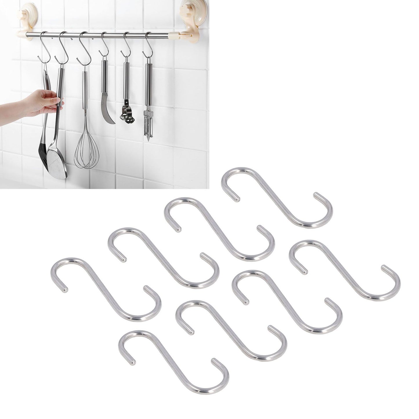 8PCS S Hook Rustproof Stainless Steel S Hooks Heavy Duty Simple Style Overstriking Portable S Kitchen Hook for Bathroom 8 Pack S Hook