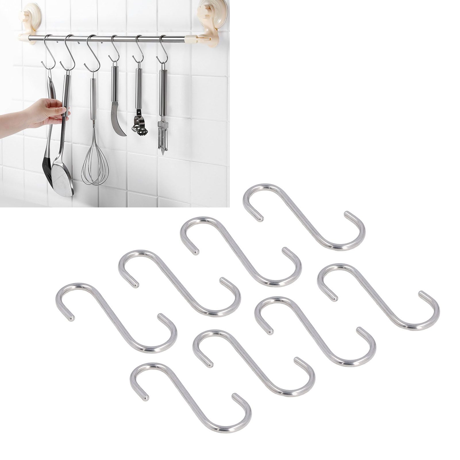 8PCS S Hook Rustproof Stainless Steel S Hooks Heavy Duty Simple Style Overstriking Portable S Kitchen Hook for Bathroom 8 Pack S Hook