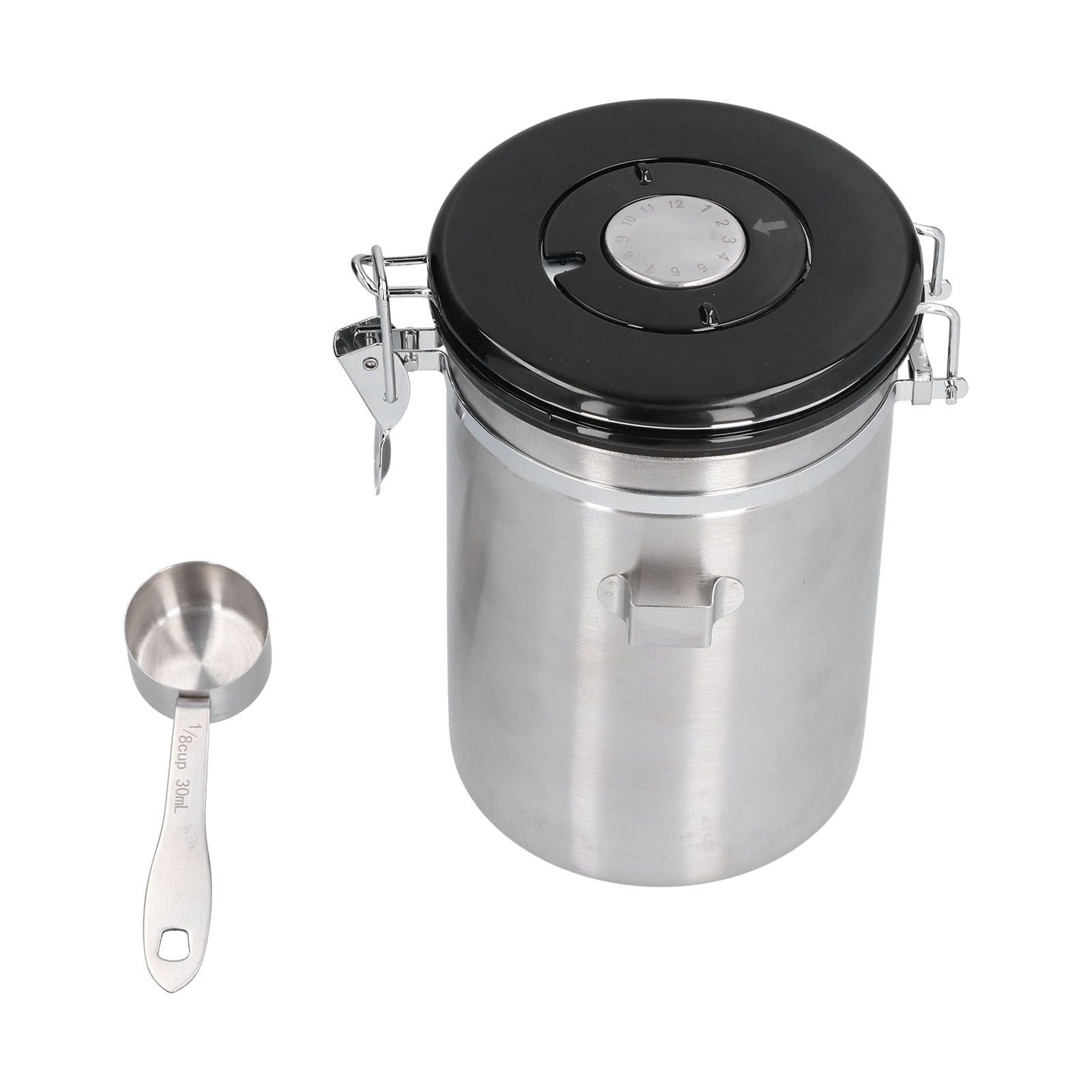 Stainless Steel Coffee Canisters with Calendar Wheel Exhaustable Coffee Jar for Home Coffee Shop1.8L Silver Color