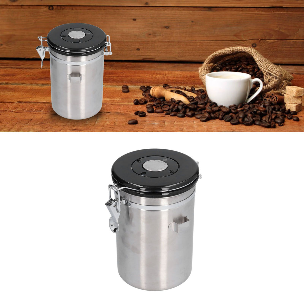 Stainless Steel Coffee Canisters with Calendar Wheel Exhaustable