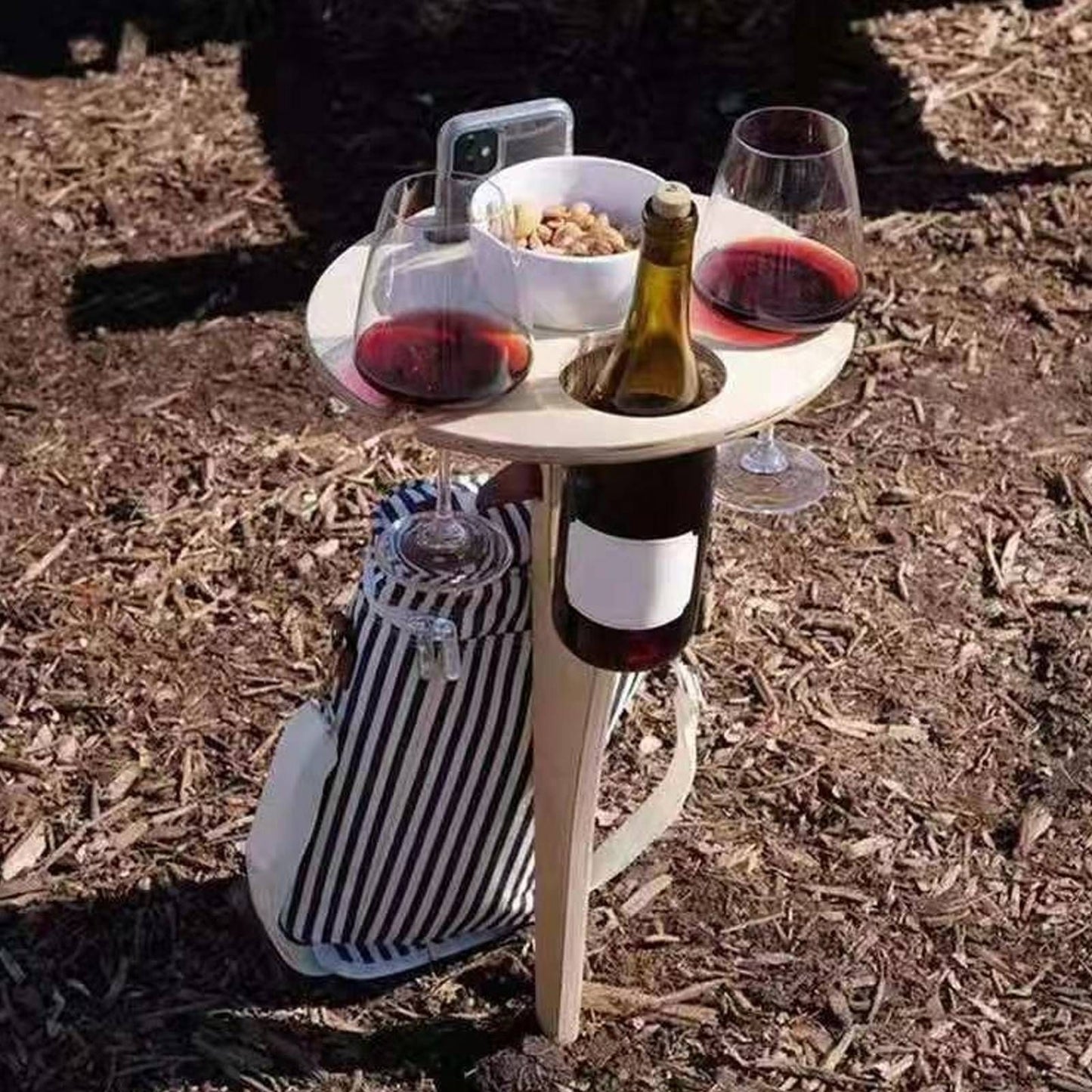 Wine Table Environmental Friendly Wooden Products Round Shape Collapsible Outdoor Wine Table