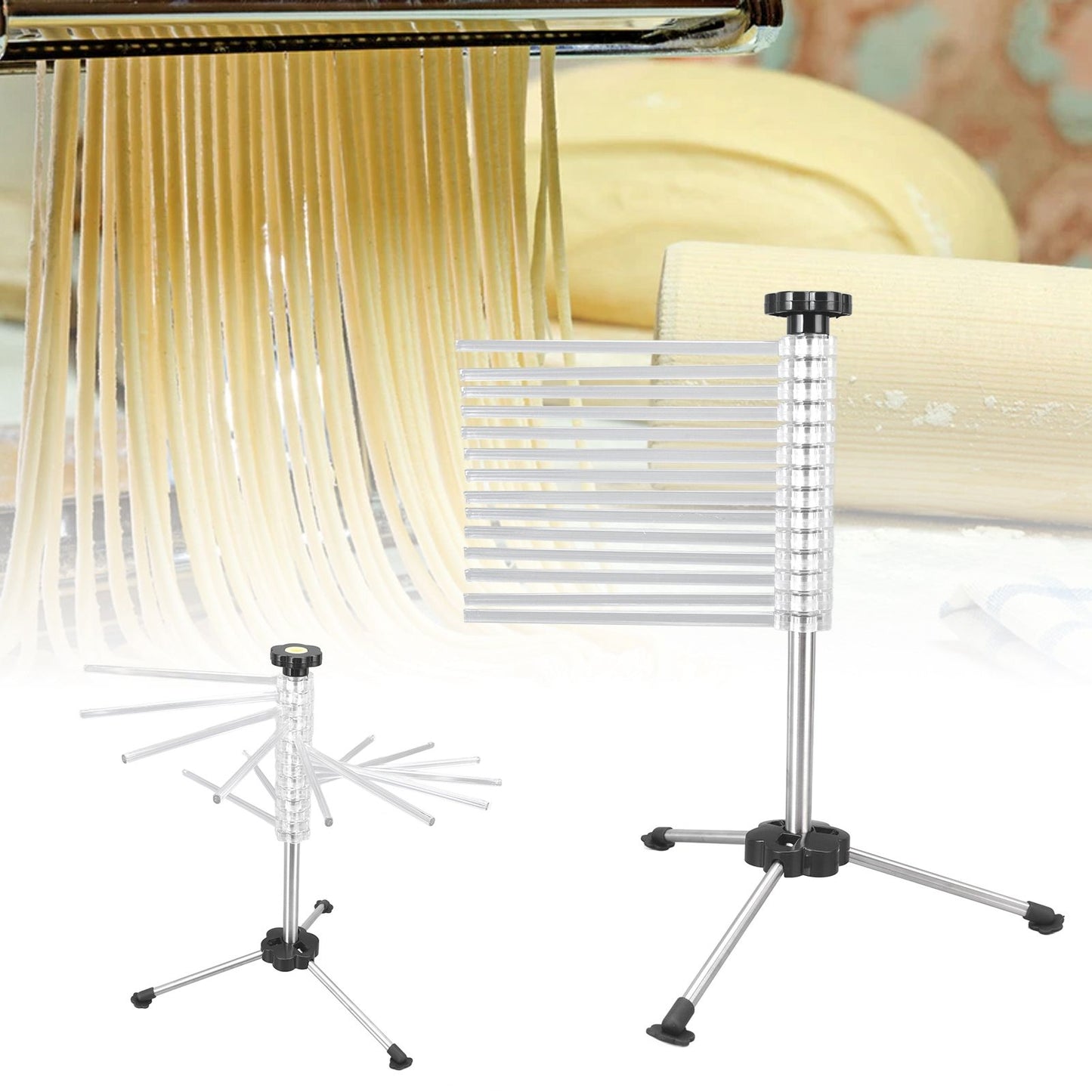 Manual Rotation Pasta Drying Rack Stainless Steel Folding Noodle Rack for Household Kitchen