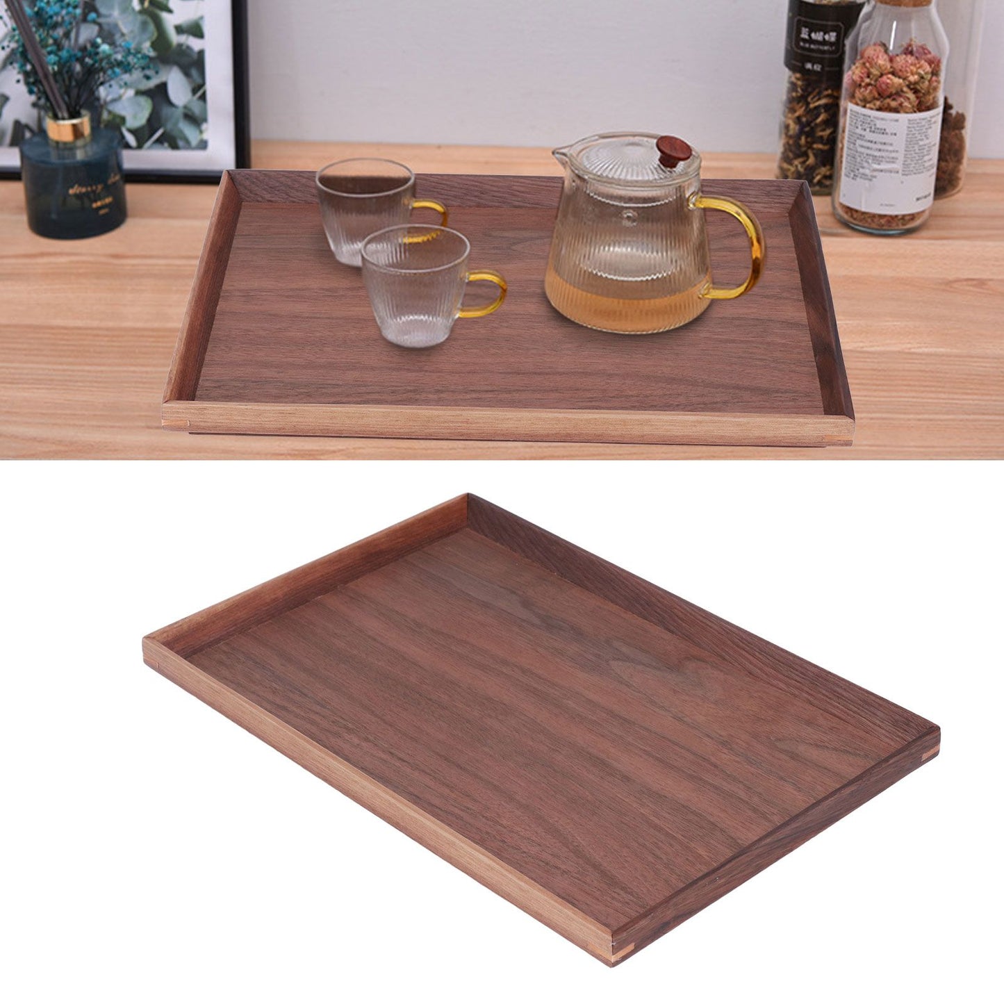 Walnut Wooden Tray Rectangle Serving Tray Tenon Structure Chinese For Tea Fruit Dessert Bread S